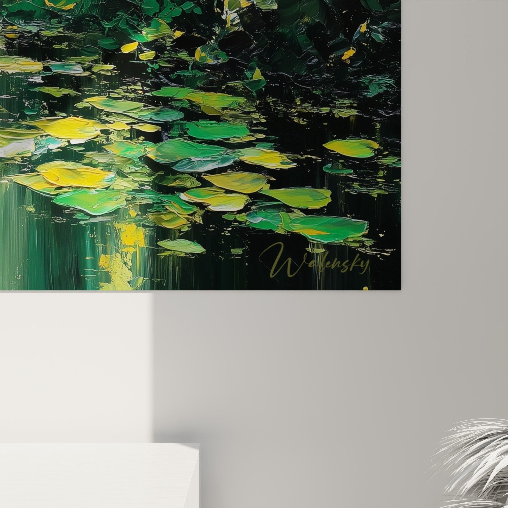 Full view forest waterfall wall art living room decoration feng shui east wood harmony nature