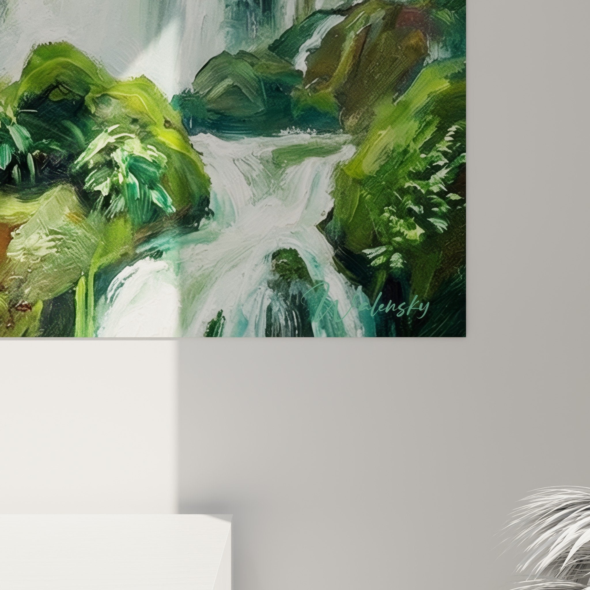 Vue ensemble tableau cascade tropicale verte déco murale nature zen spiritualité Bali