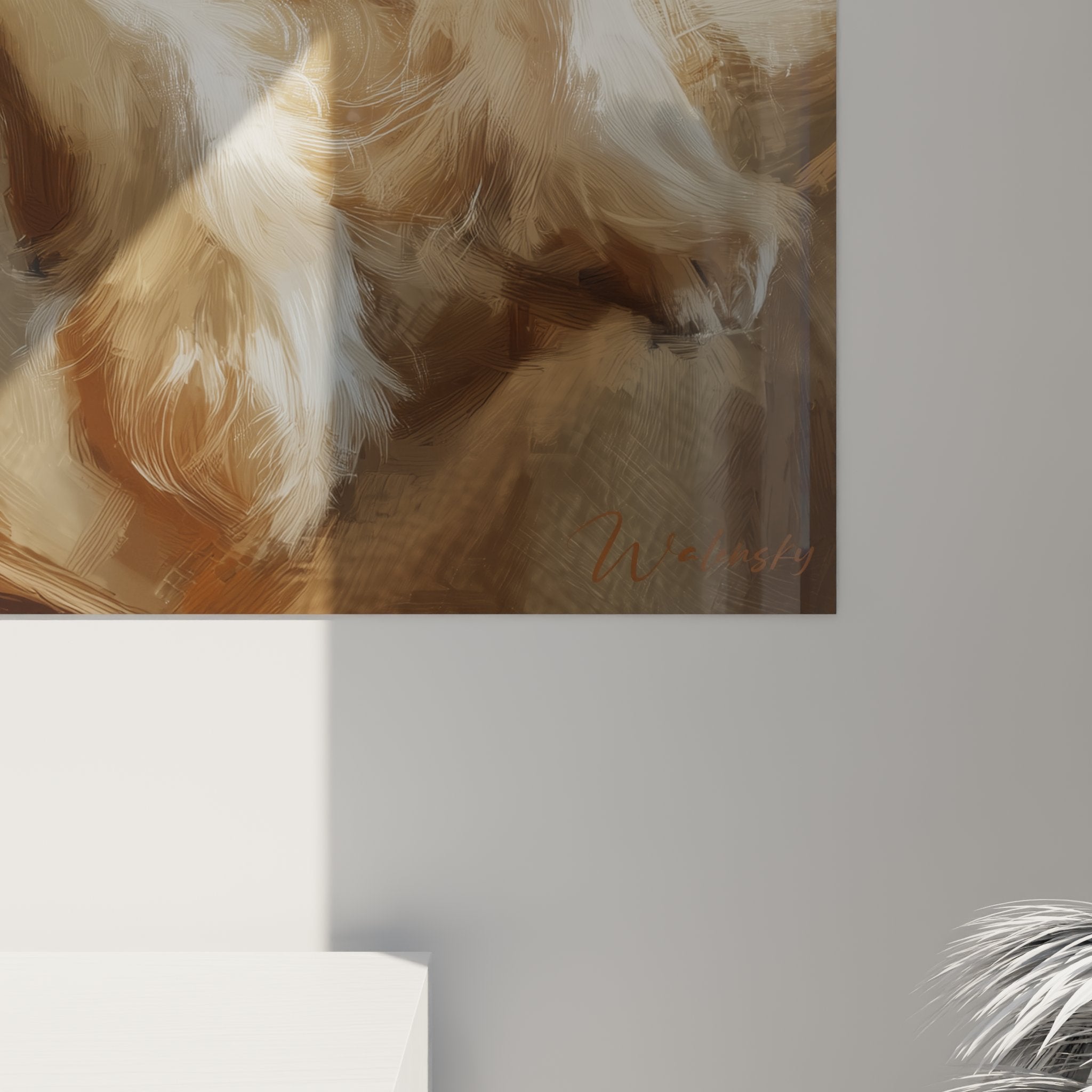 Vue ensemble tableau Cavalier King Charles salon decoration murale tons chauds