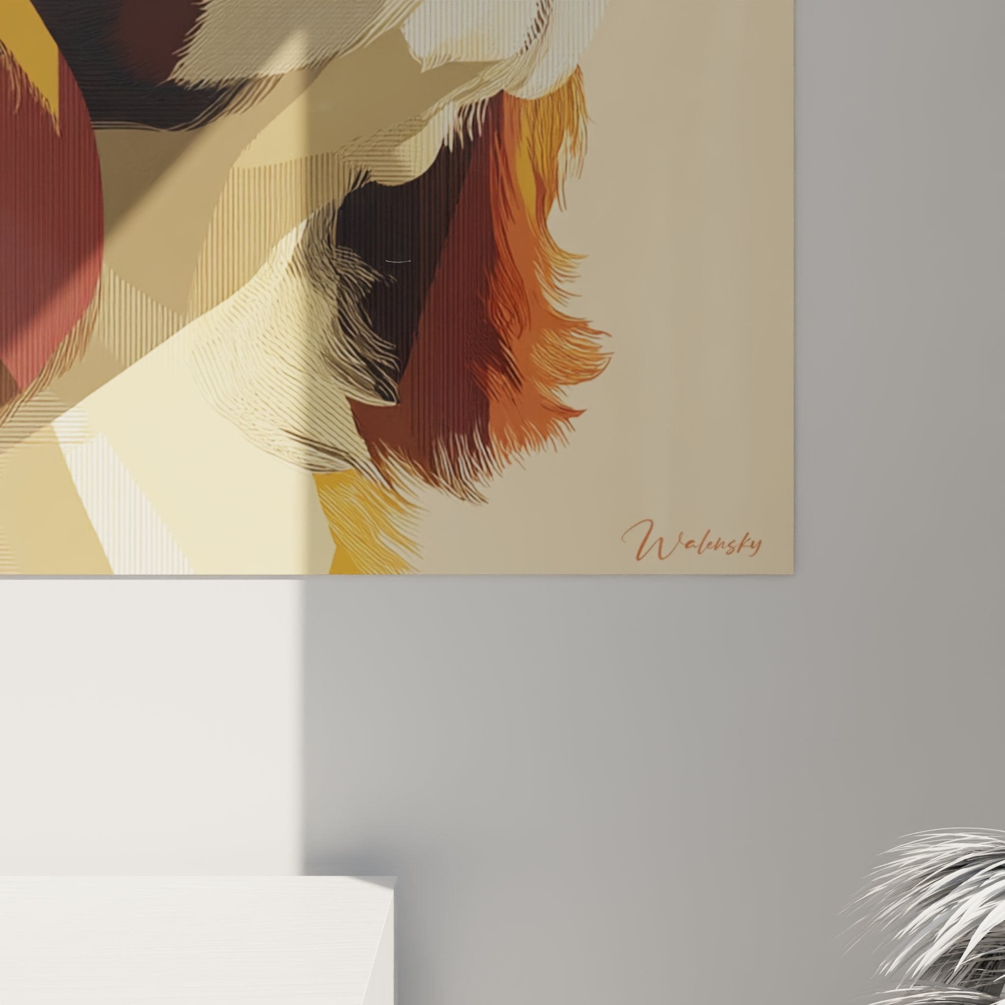 Vue ensemble tableau cavalier king charles salon decoration interieure art mural chien