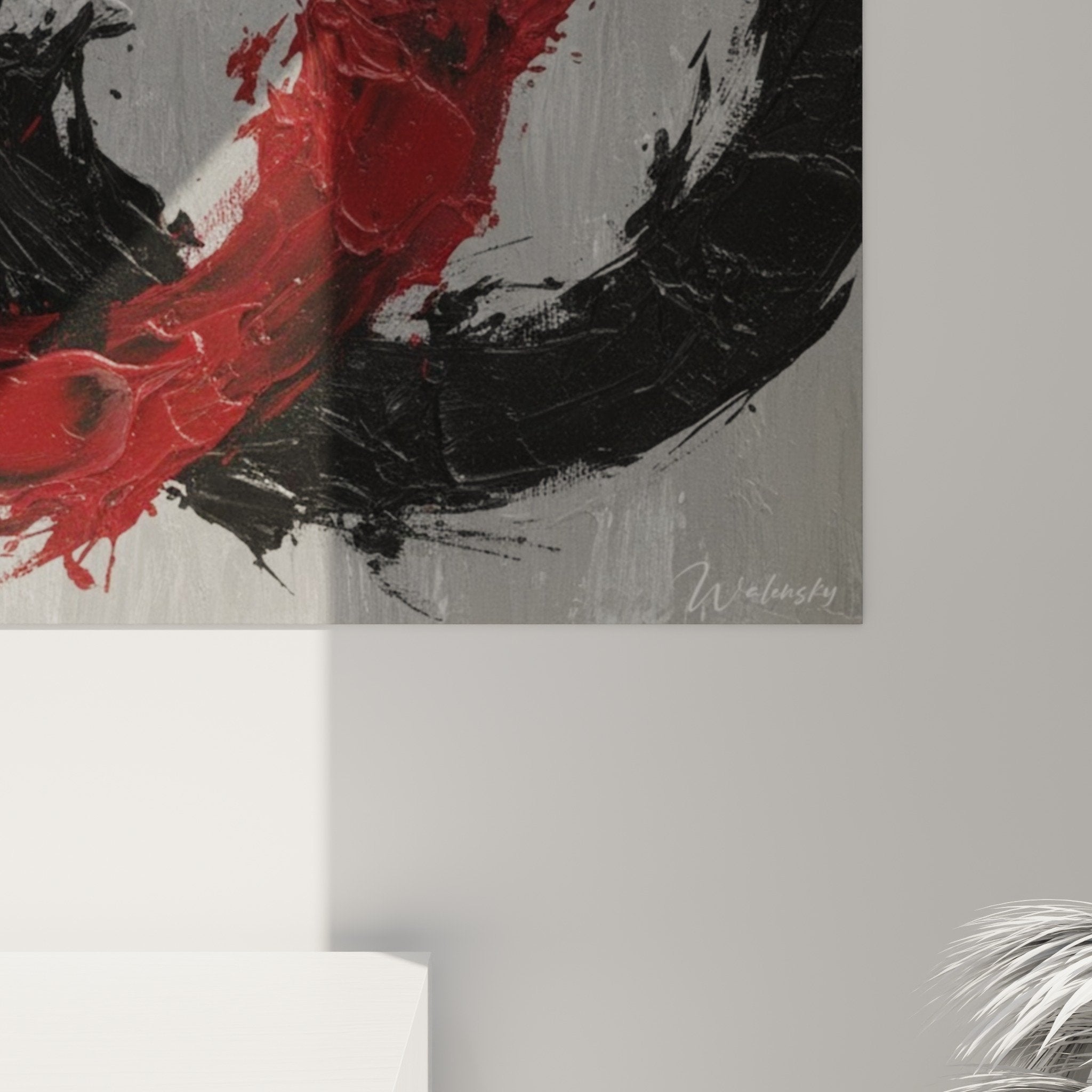 Overall view red black circle painting enso contemporary living room wall decoration