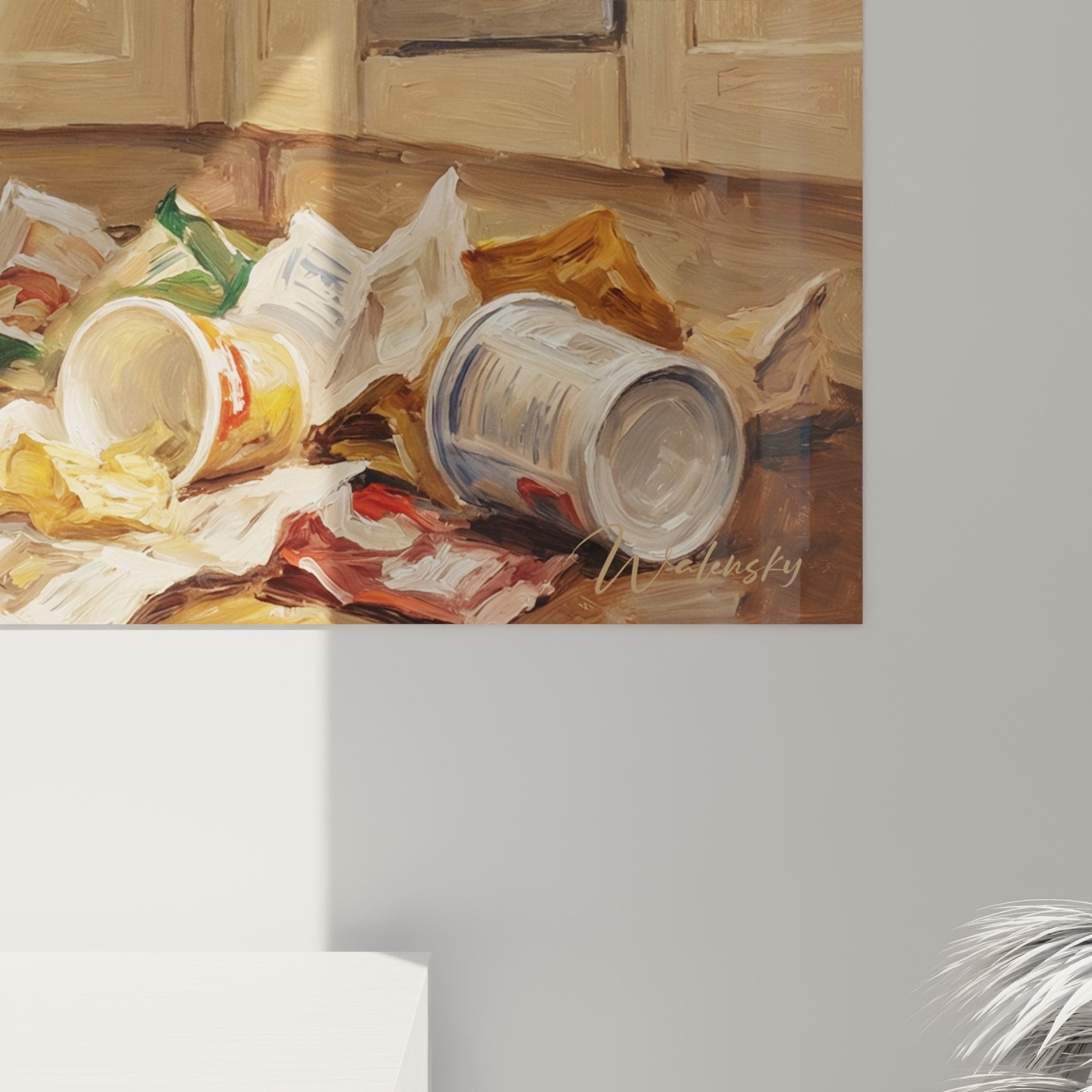 Vue ensemble tableau art canin Staffordshire cuisine chaos domestique scene realiste decoration