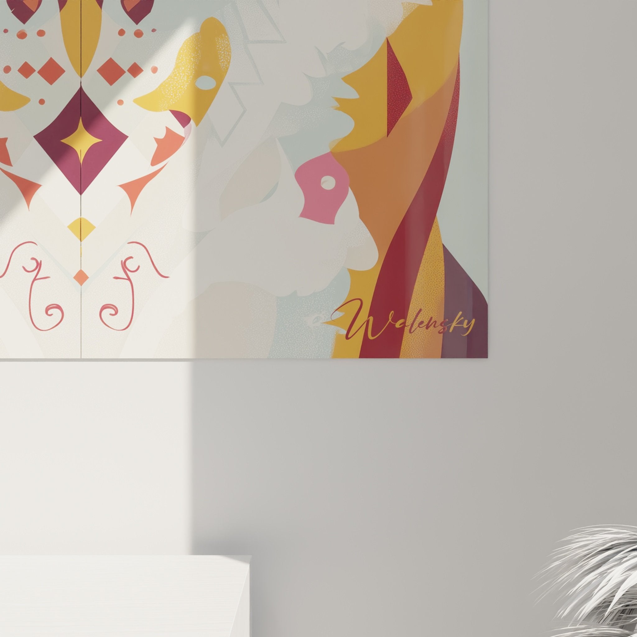 vue ensemble tableau chien saint bernard style tribal moderne decoration murale artistique