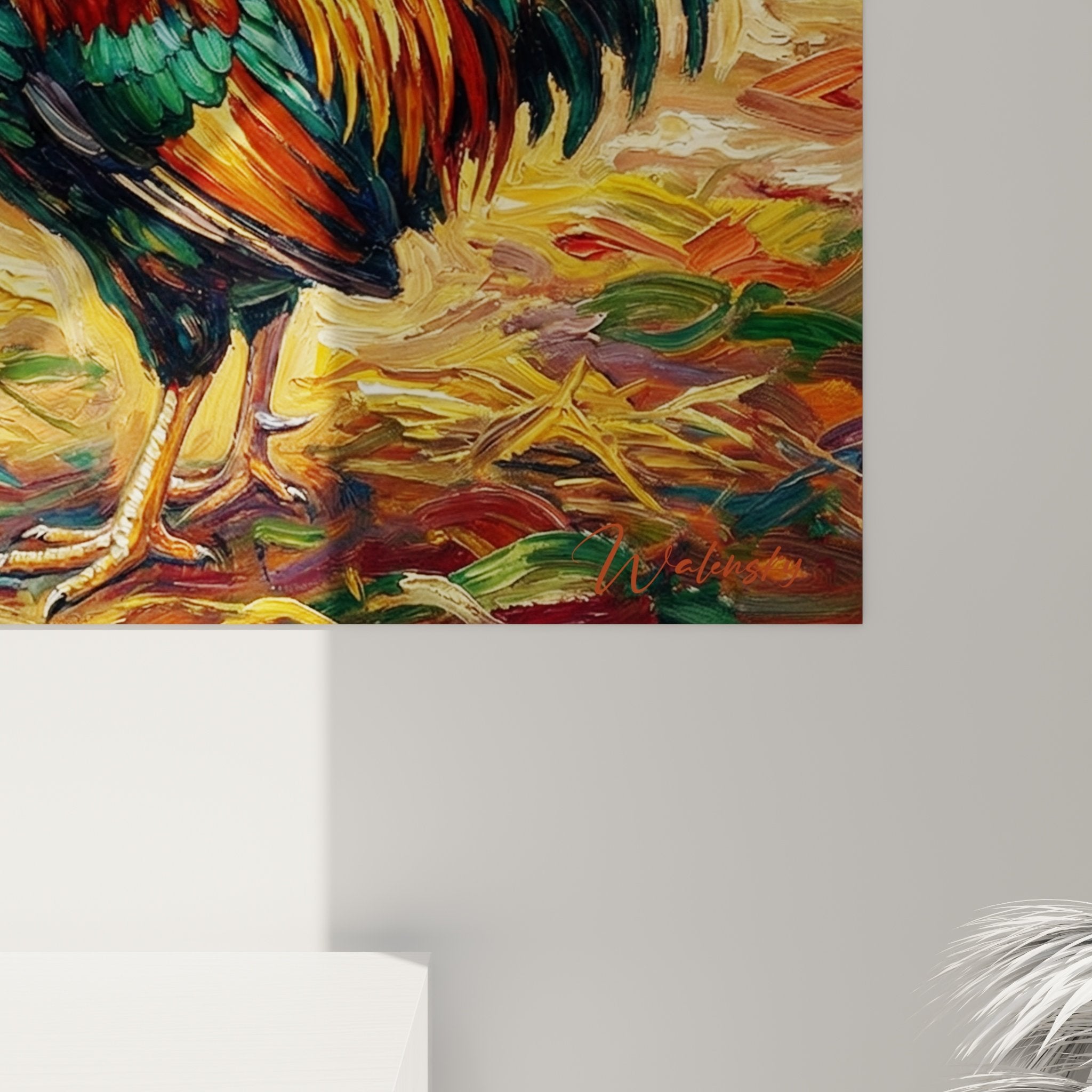 Vue ensemble tableau chien papillon coq ferme traditionnelle decoration murale style campagne chic