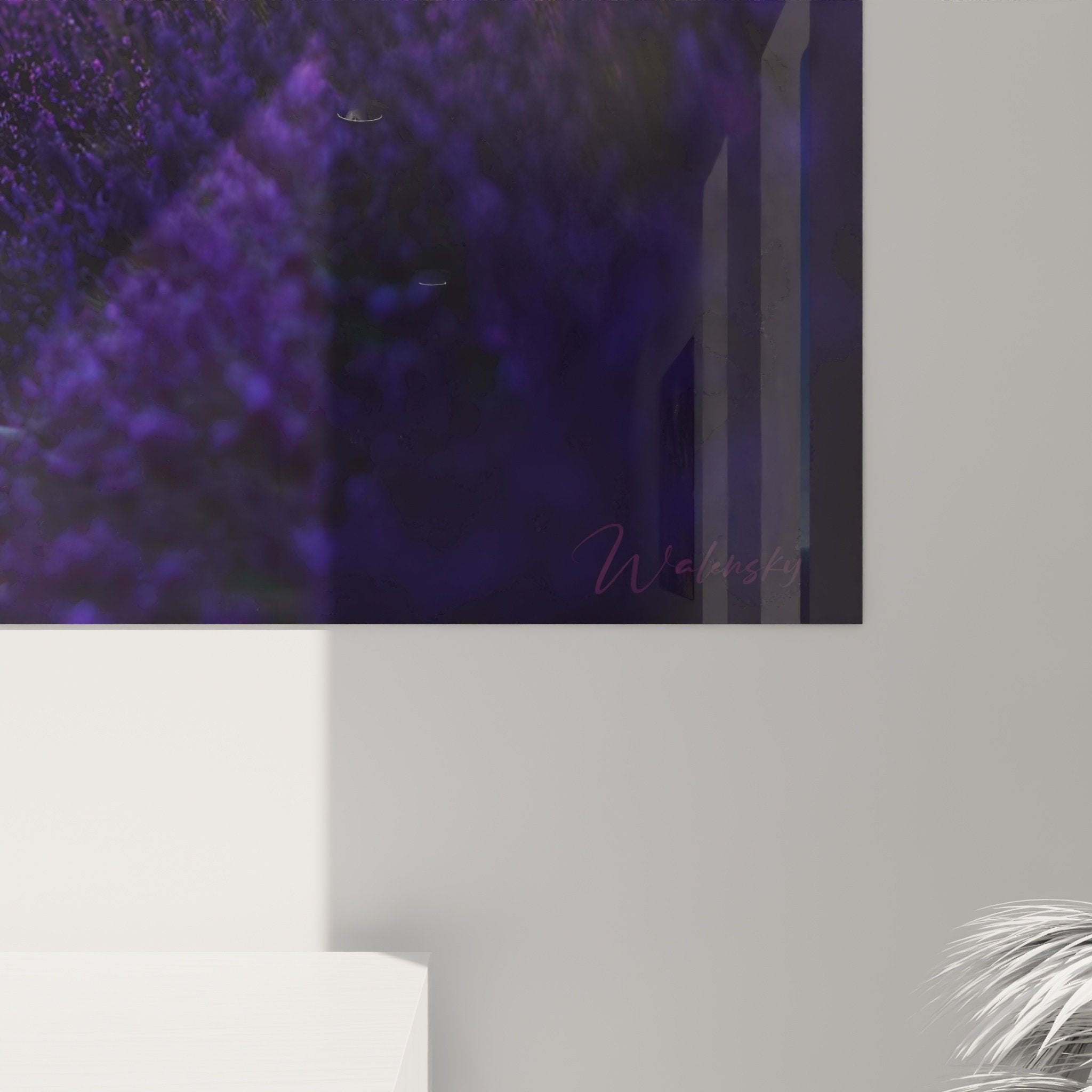 Vue ensemble tableau Berger Blanc Suisse paysage lavande intégration déco salon style provençal romantique