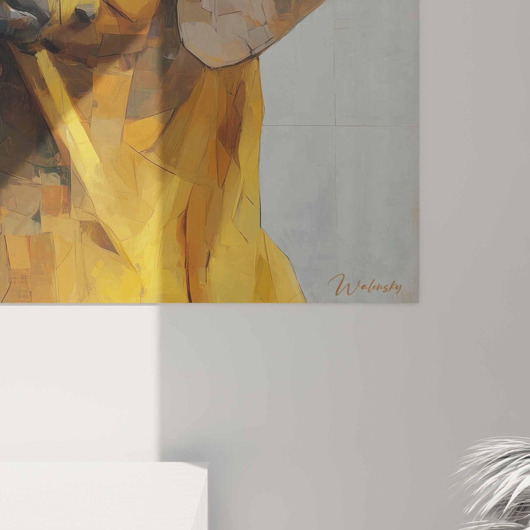 Vue ensemble tableau chien Rhodesian Ridgeback fauve géométrique décoration intérieure moderne