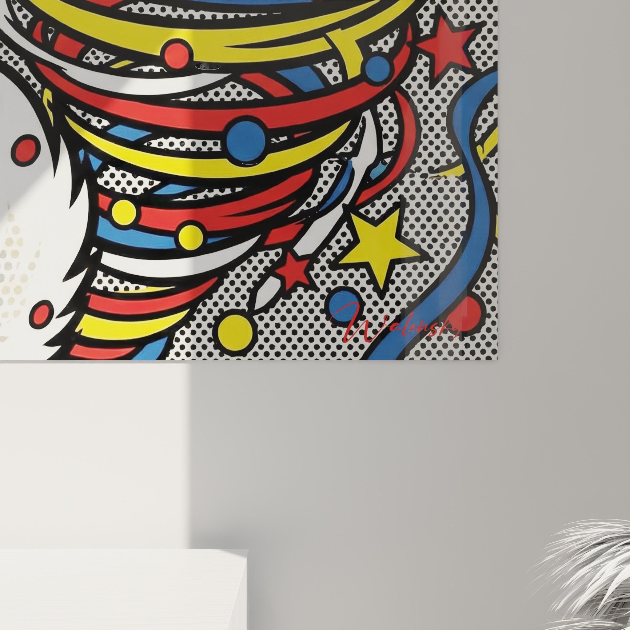 Vista complessiva quadro murale cane Samoiedo party time nastri multicolori decorazione interna gioiosa