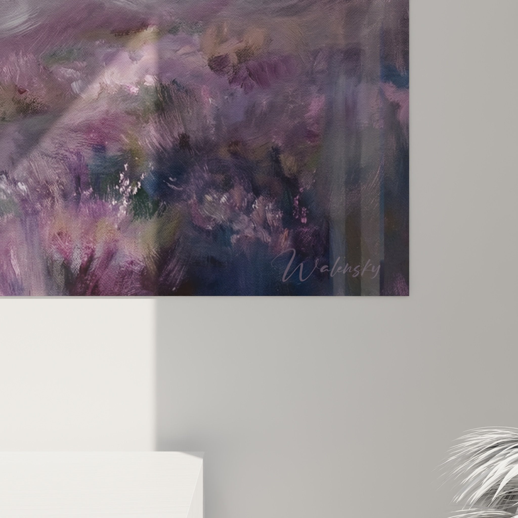Vue ensemble tableau chien setter anglais landes violettes decoration interieur elegant