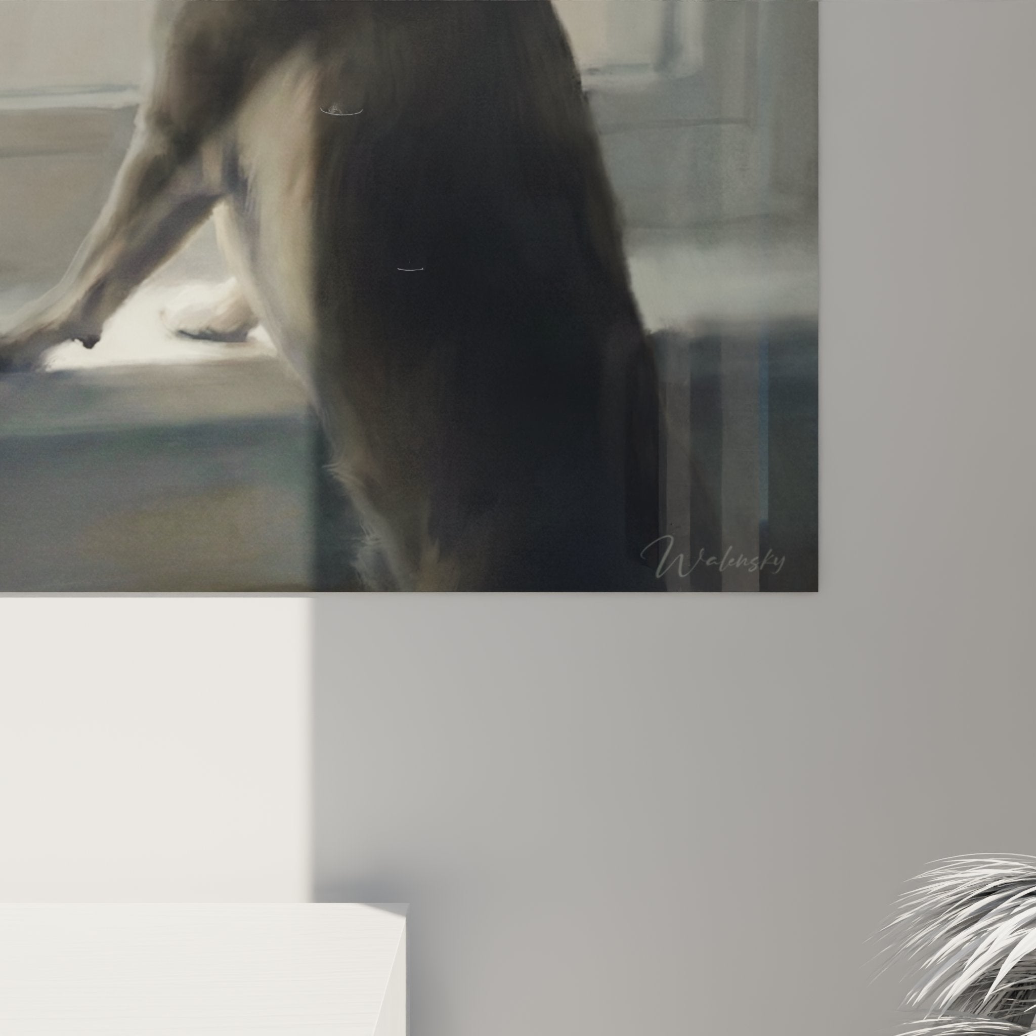 vue ensemble tableau chihuahua profil fenetre decoration interieure portrait animalier style realiste