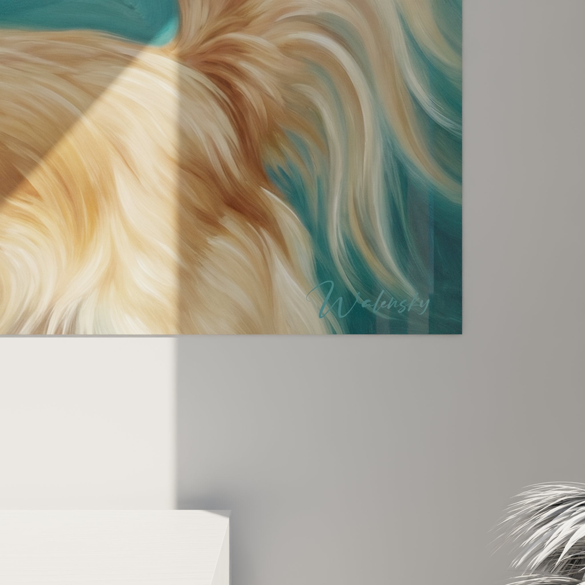 Vue d'ensemble tableau chihuahua aux yeux expressifs, art mural décoratif tons chauds