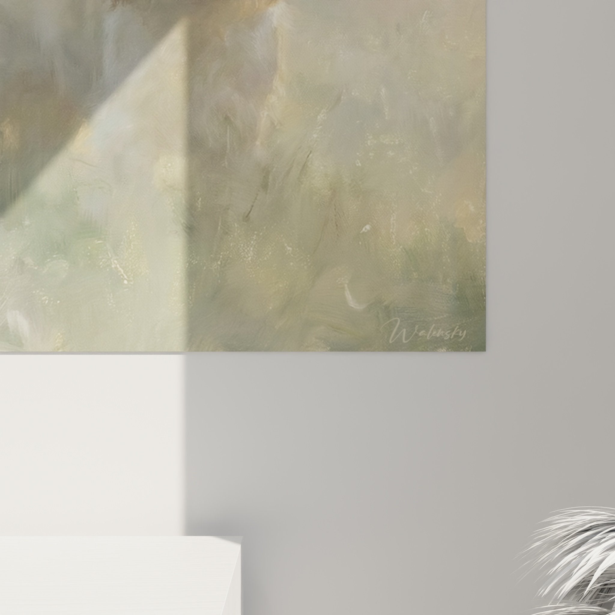 Vue ensemble tableau Cocker Anglais lumière matinale tons beiges crème décoration intérieur