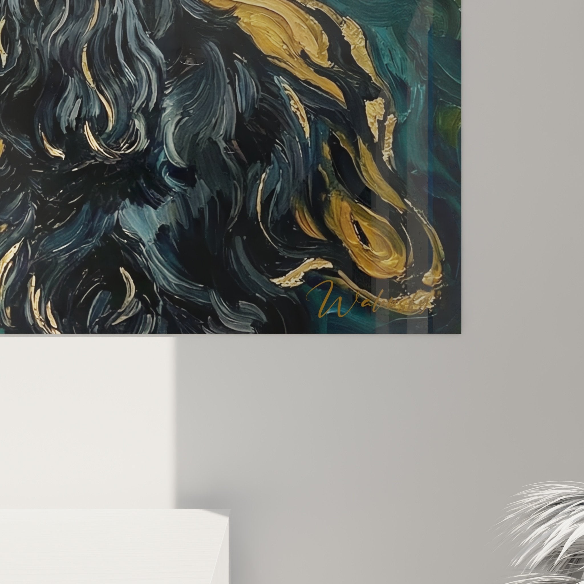 vue ensemble tableau cocker anglais salon decoration murale art canin turquoise