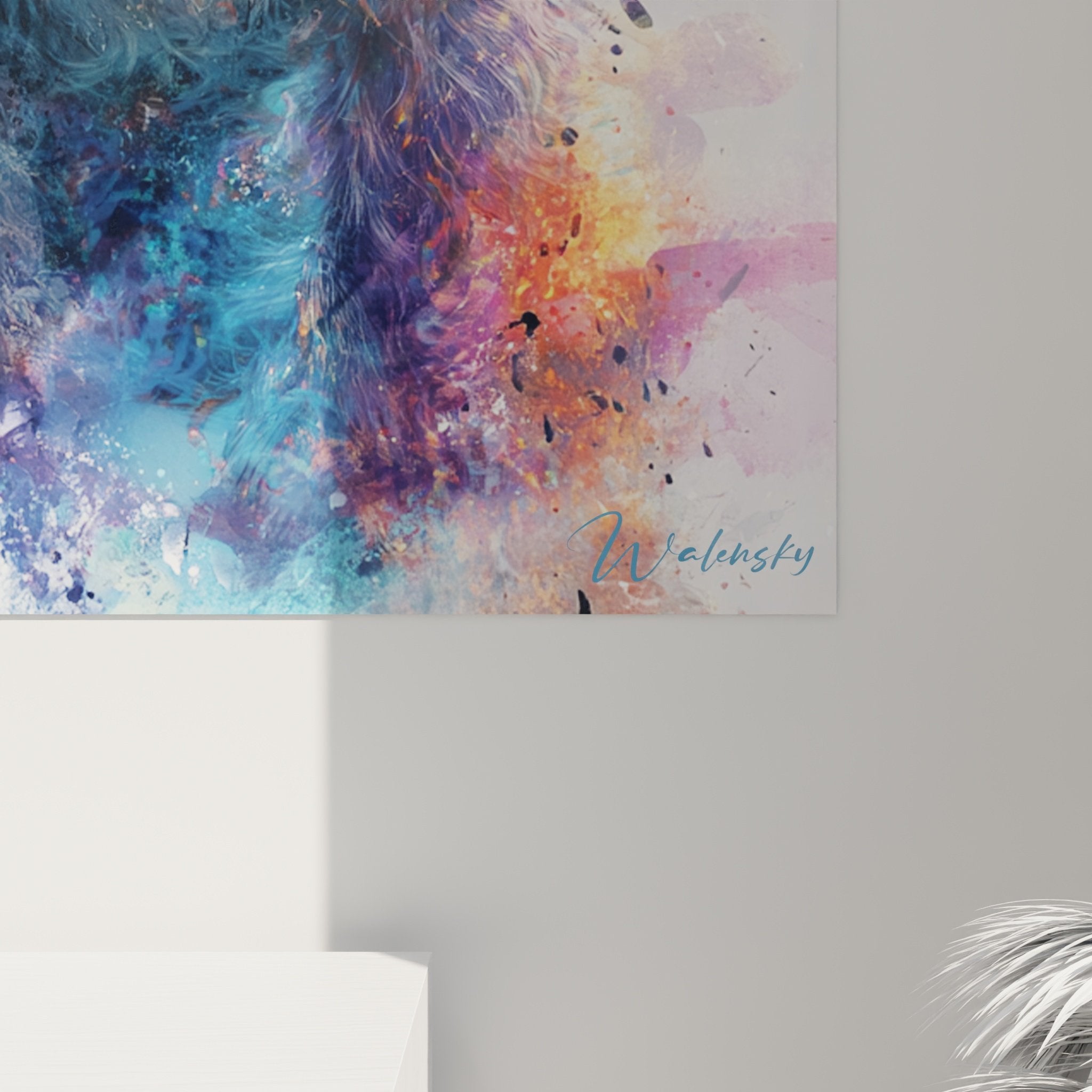 Vista d'insieme quadro da parete Cocker Spaniel schizzi acquerello blu viola su tela moderna decorazione