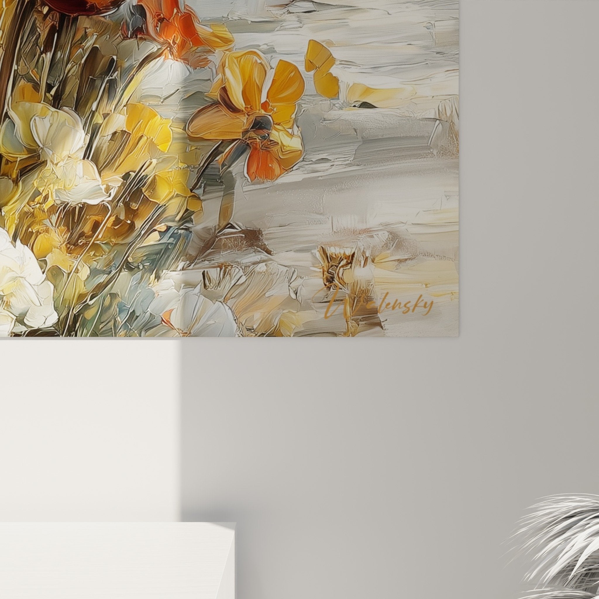 Complete view wall art poppies blue sea perched village interior decoration