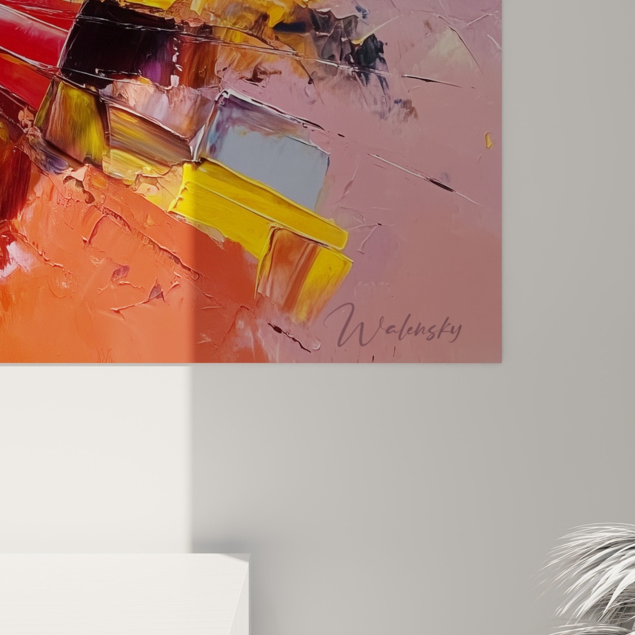 Vue ensemble tableau explosion couleurs chaudes decoration interieur feng shui sud