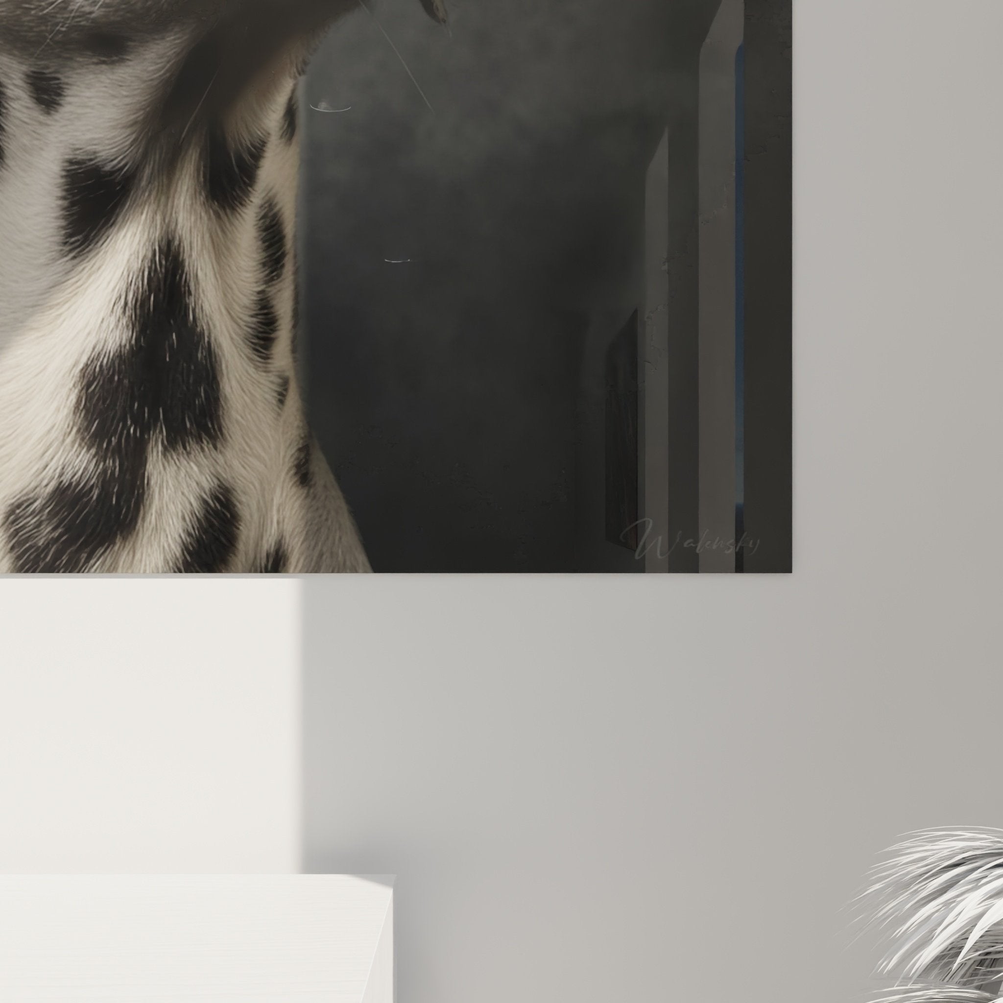 Vue ensemble tableau portrait chien dalmatien art mural contemporain decoration interieure