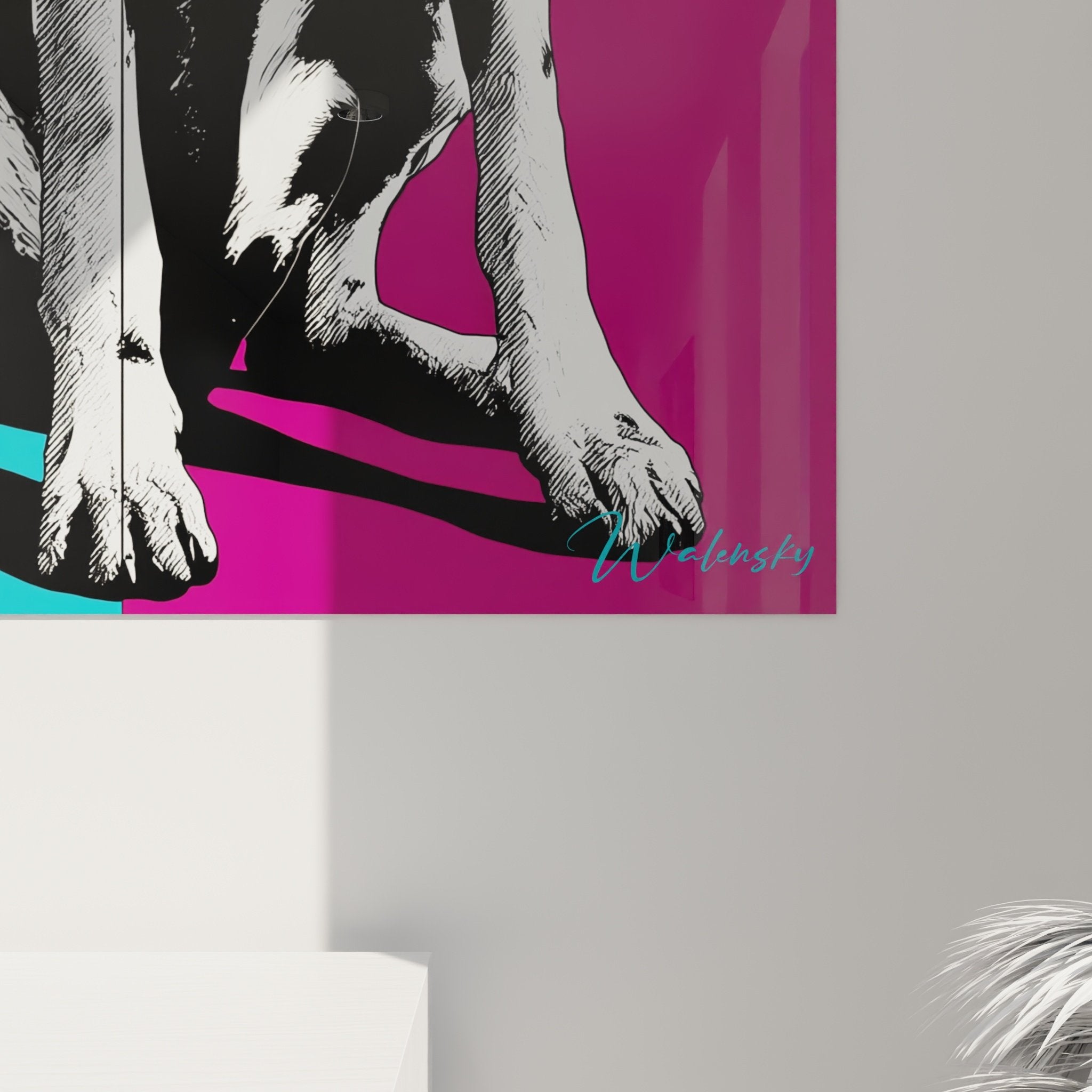 Vue ensemble tableau dalmatien pop art bicolore decoration murale moderne portrait chien graphique