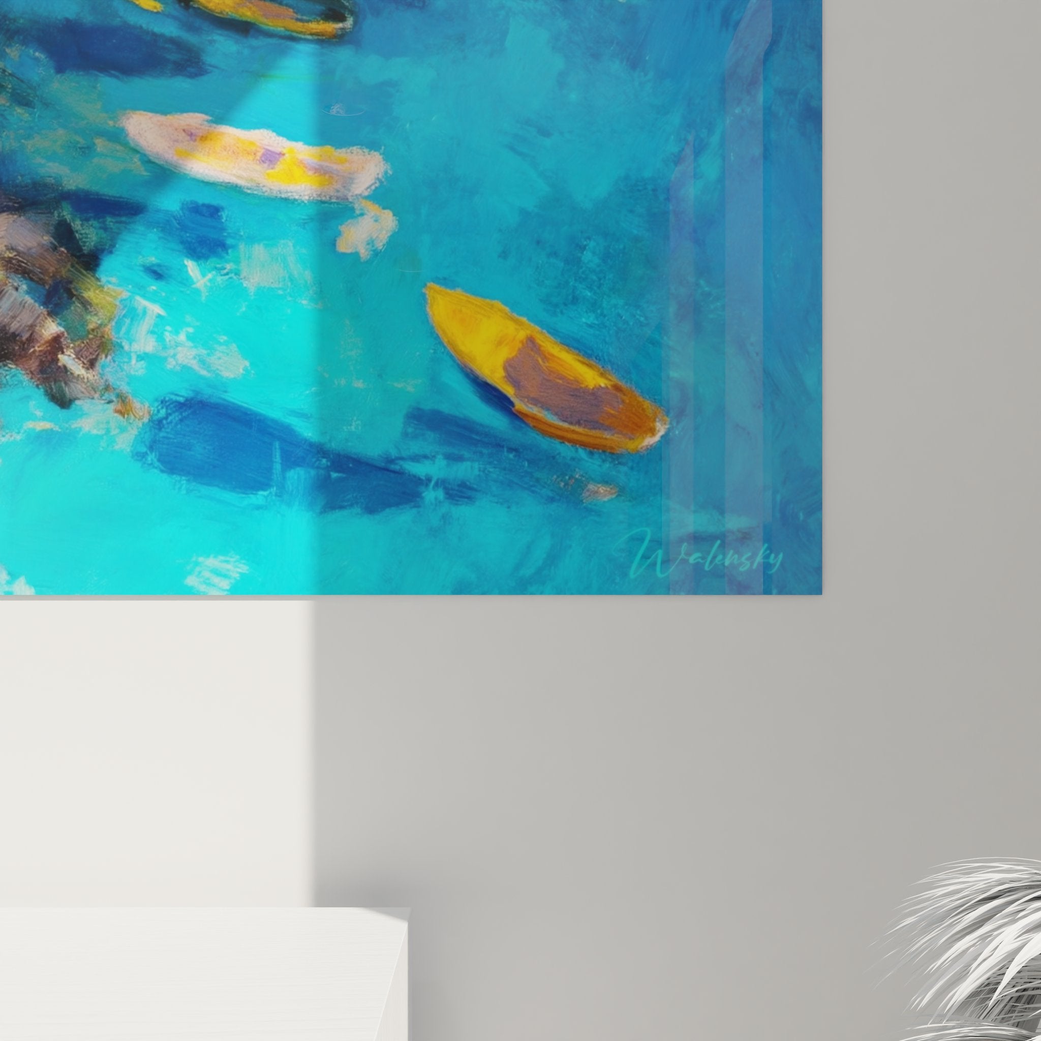 Vue ensemble tableau décoratif tropical paysage îles palmiers eaux cristallines archipel