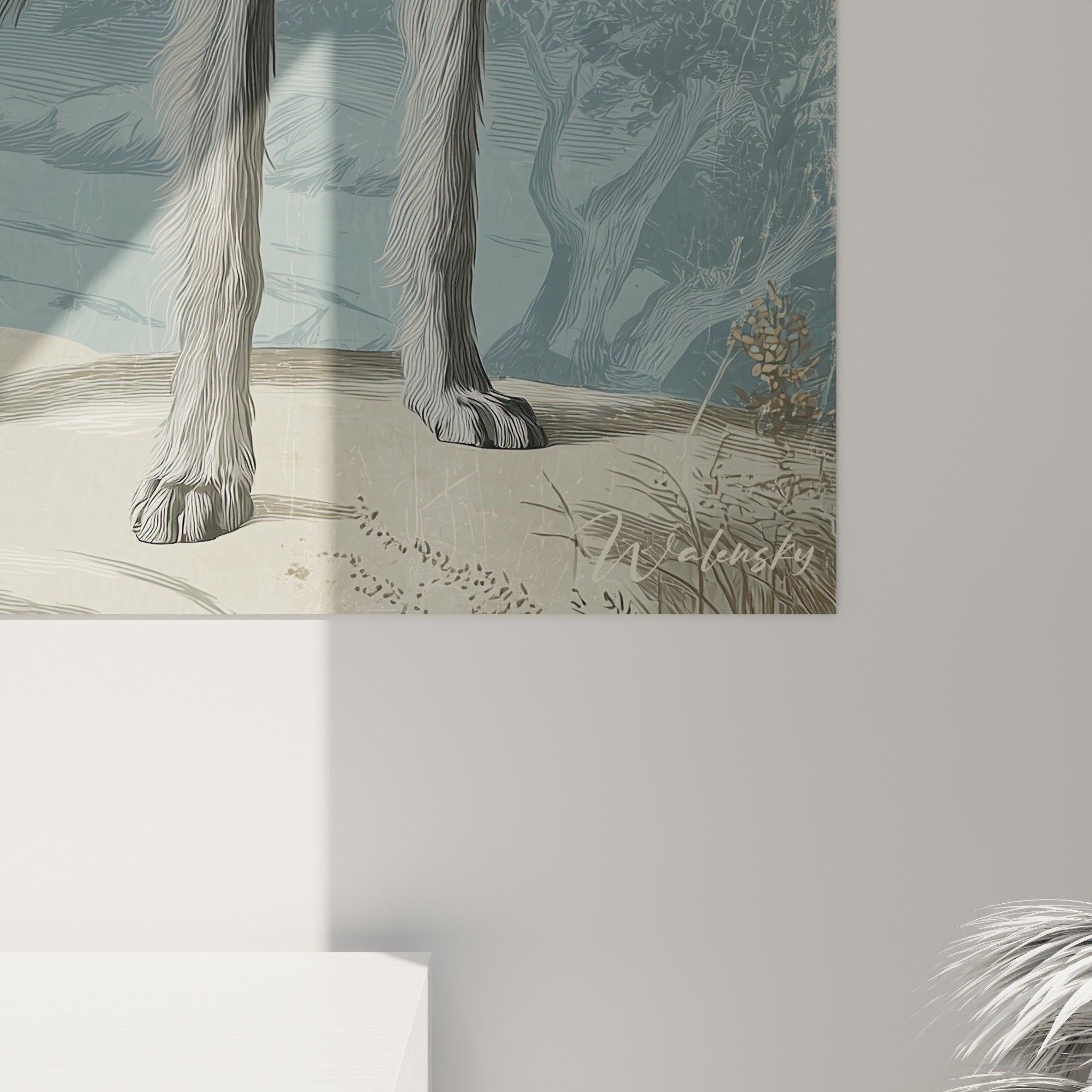 Gesamtansicht Windhund-Gemälde Wohnzimmer Wanddekoration Hundekunst britischer Vintage-Stil