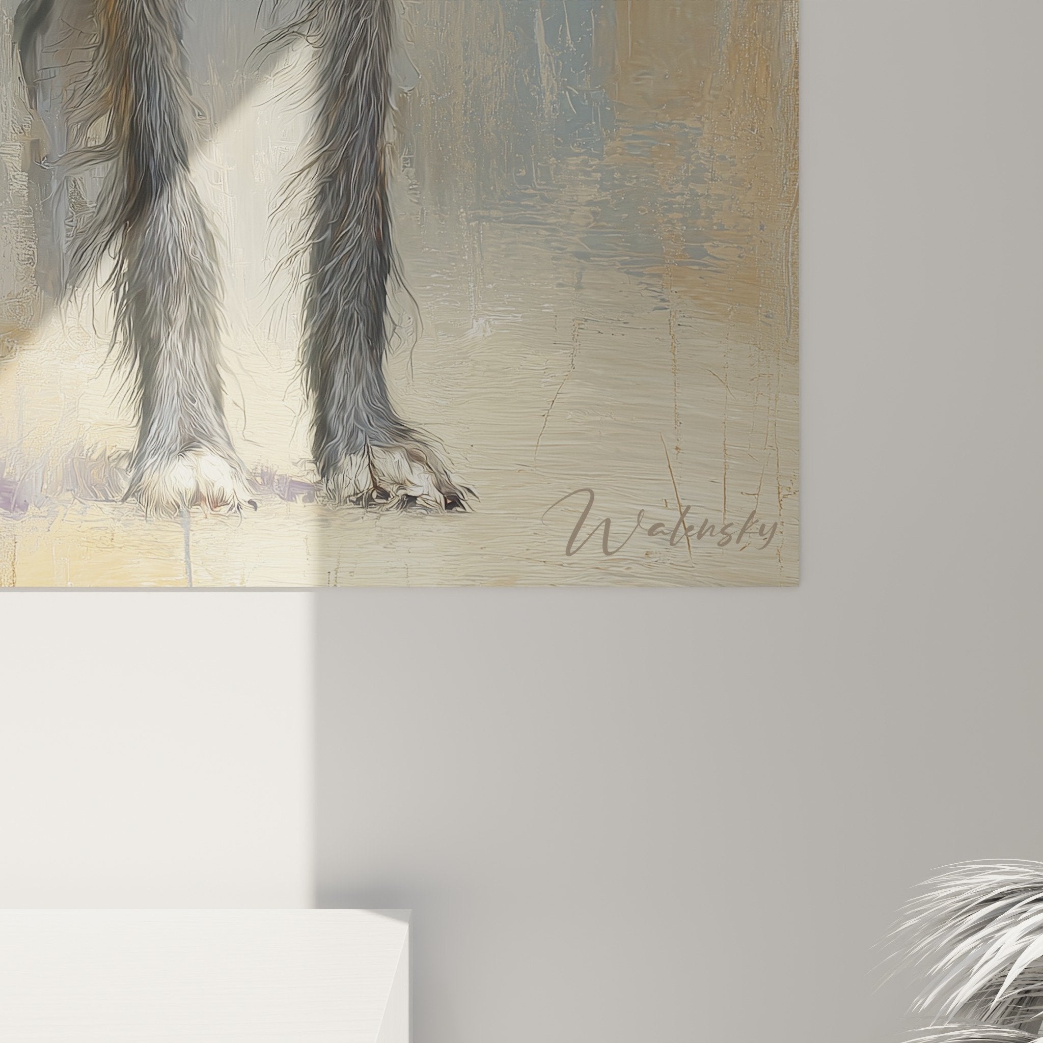 Gesamtansicht Deerhound Gemälde Wohnzimmer Wanddekoration schottischer Windhund majestätische Position