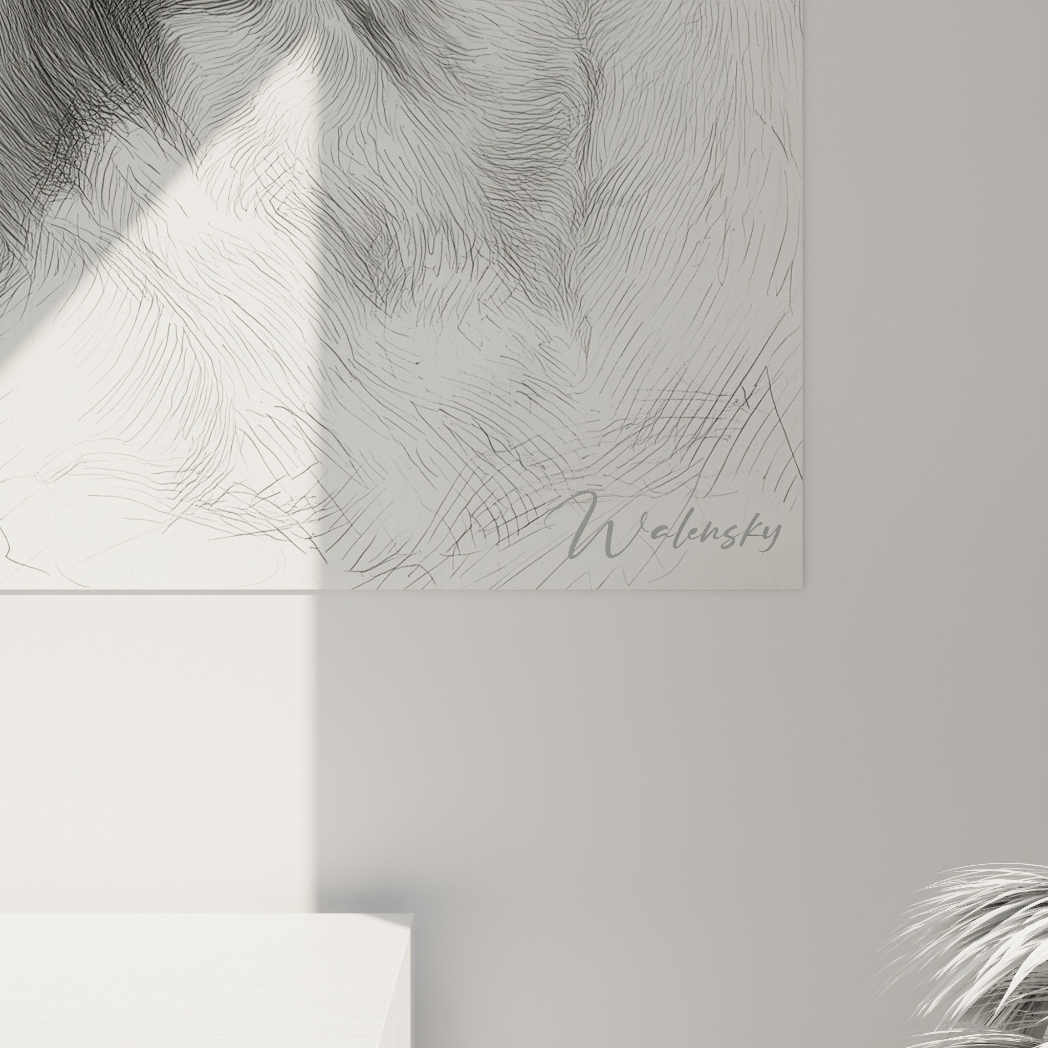 Vue ensemble tableau portrait dogue argentin blanc mur decoration interieure art animalier style classique