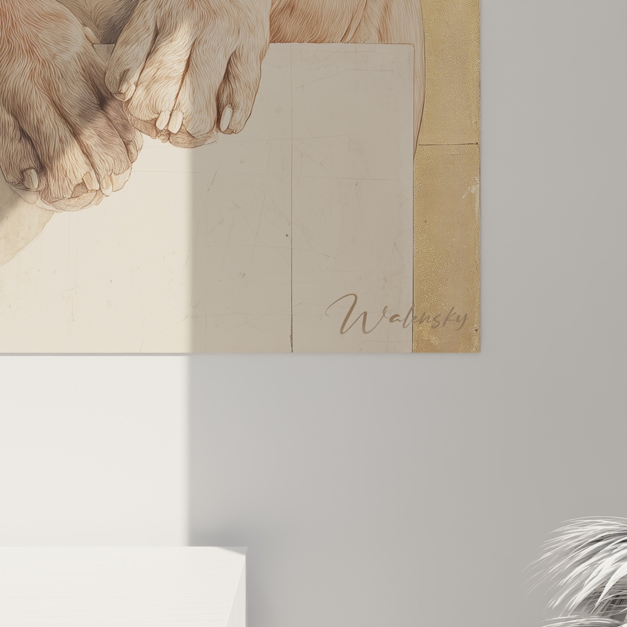 Übersicht Wandgemälde Bordeaux-Dogge klassischer Stil auf heller Wand Innenraumdekoration