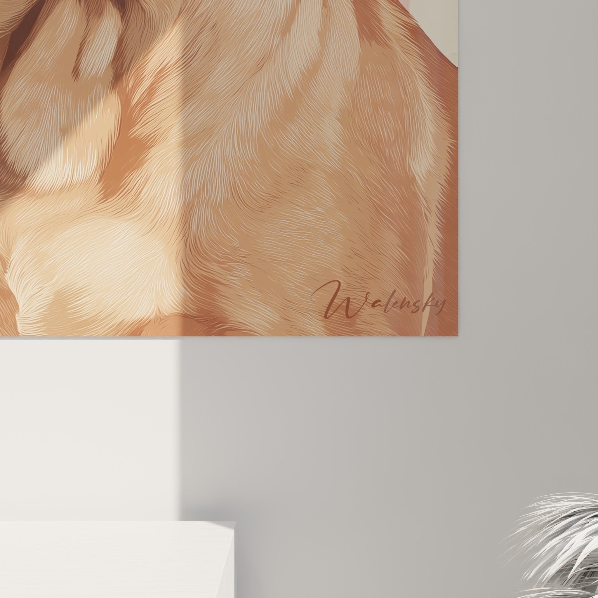 Gesamtansicht Bordeaux-Doggen-Gemälde Wohnzimmer Inneneinrichtung Wandkunst Hundekunst warme Töne