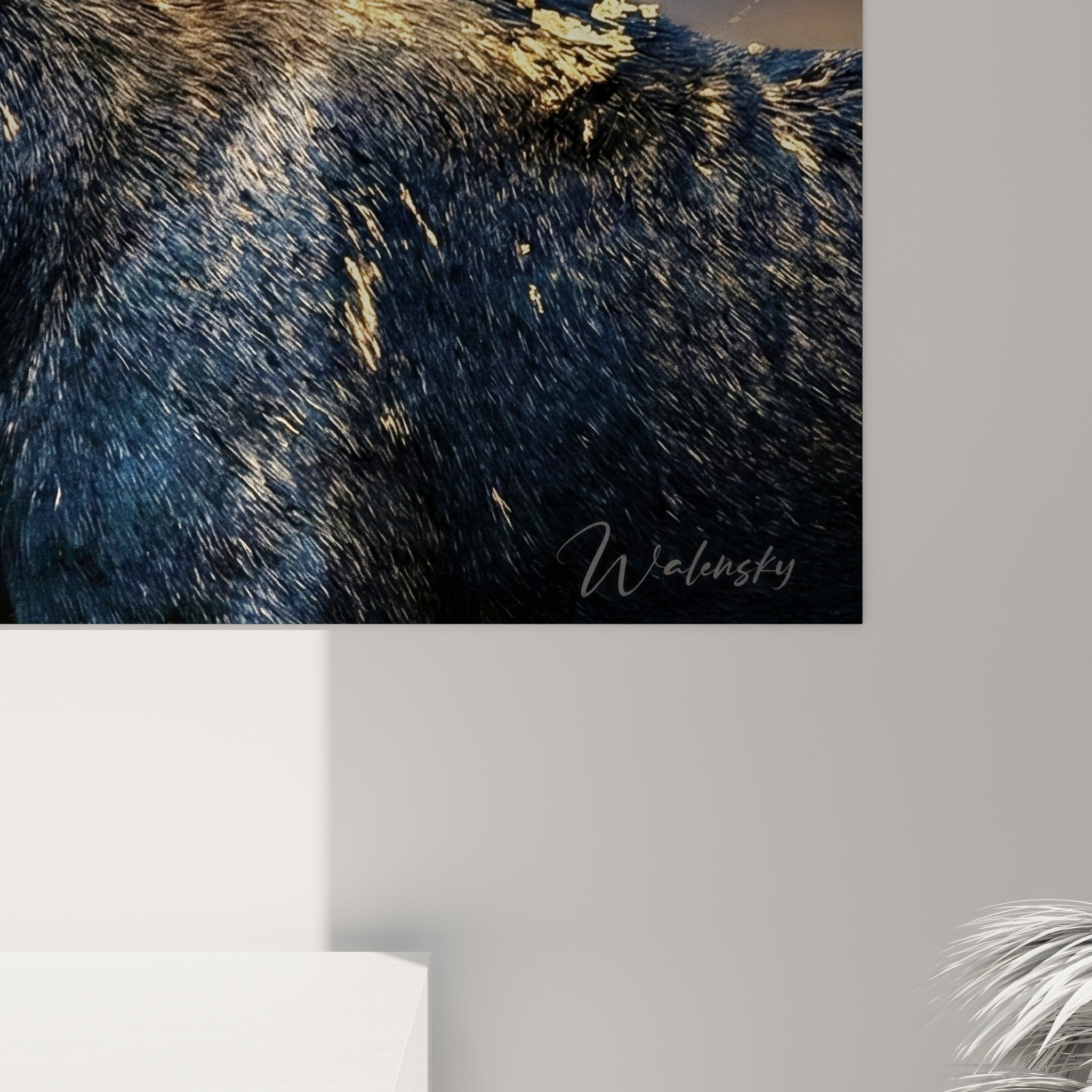 Gesamtansicht dekoratives Hirsch-Wandbild blau-gold zeitgenössischer luxuriöser Stil