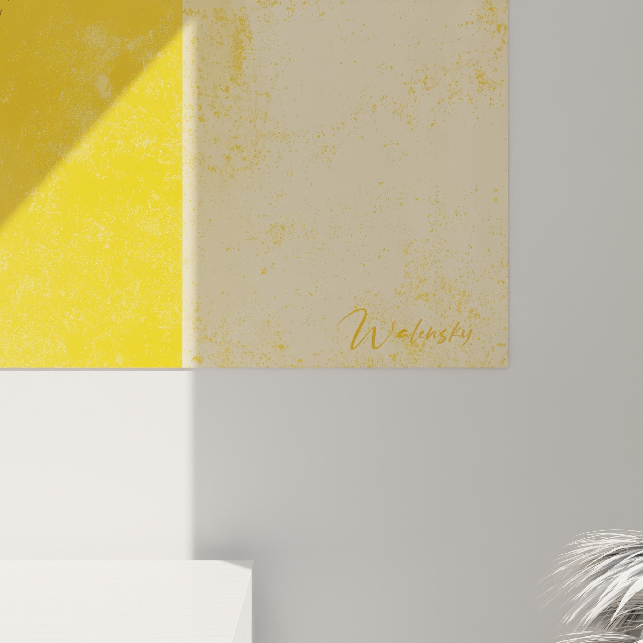 Gesamtansicht Wandbild Bretone Spaniel zeitgenössischer Stil gelber Hintergrund moderne Inneneinrichtung