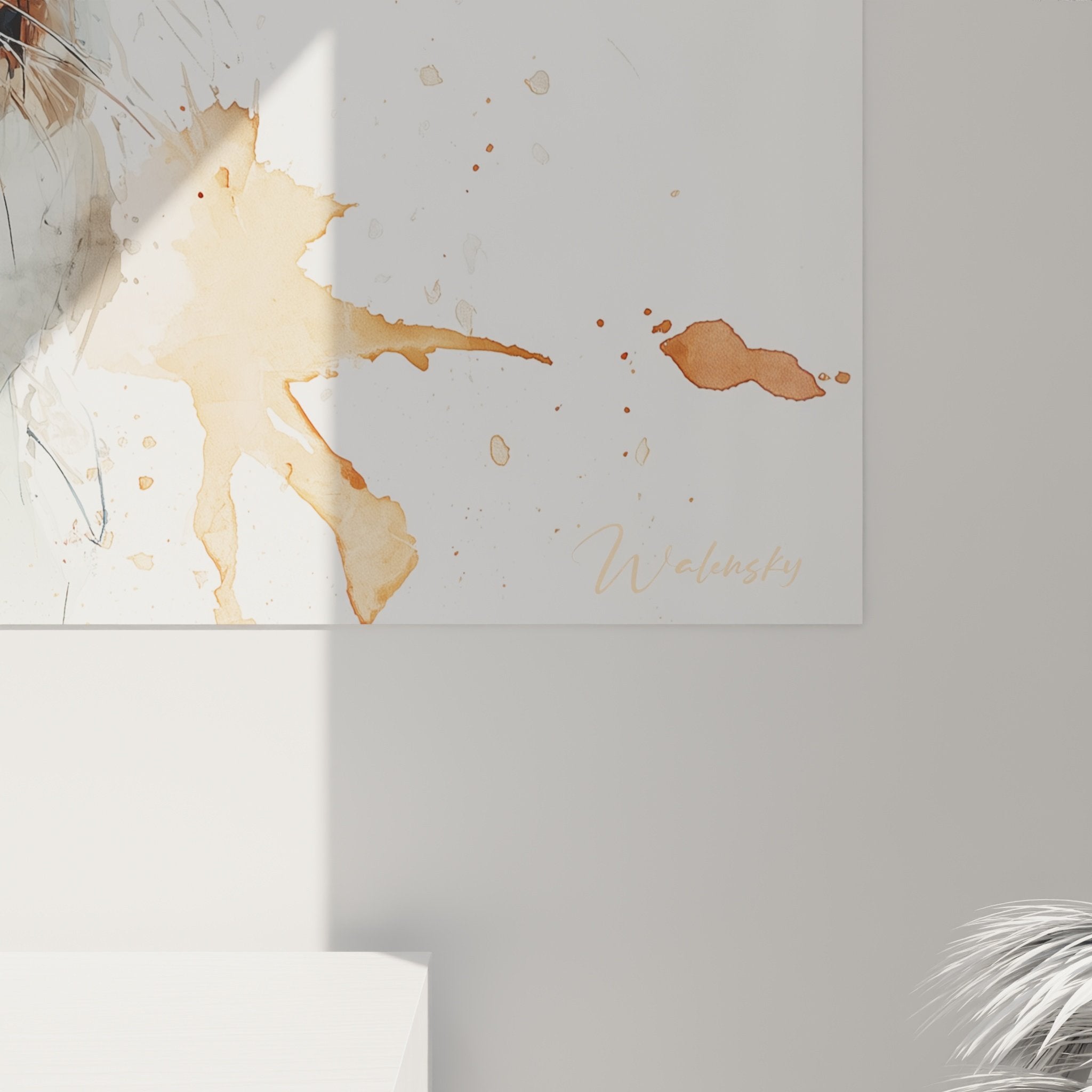 Vista completa quadro murale Bretone Spaniel acquerello decorazione interni cane rosso bianco ritratto espressivo