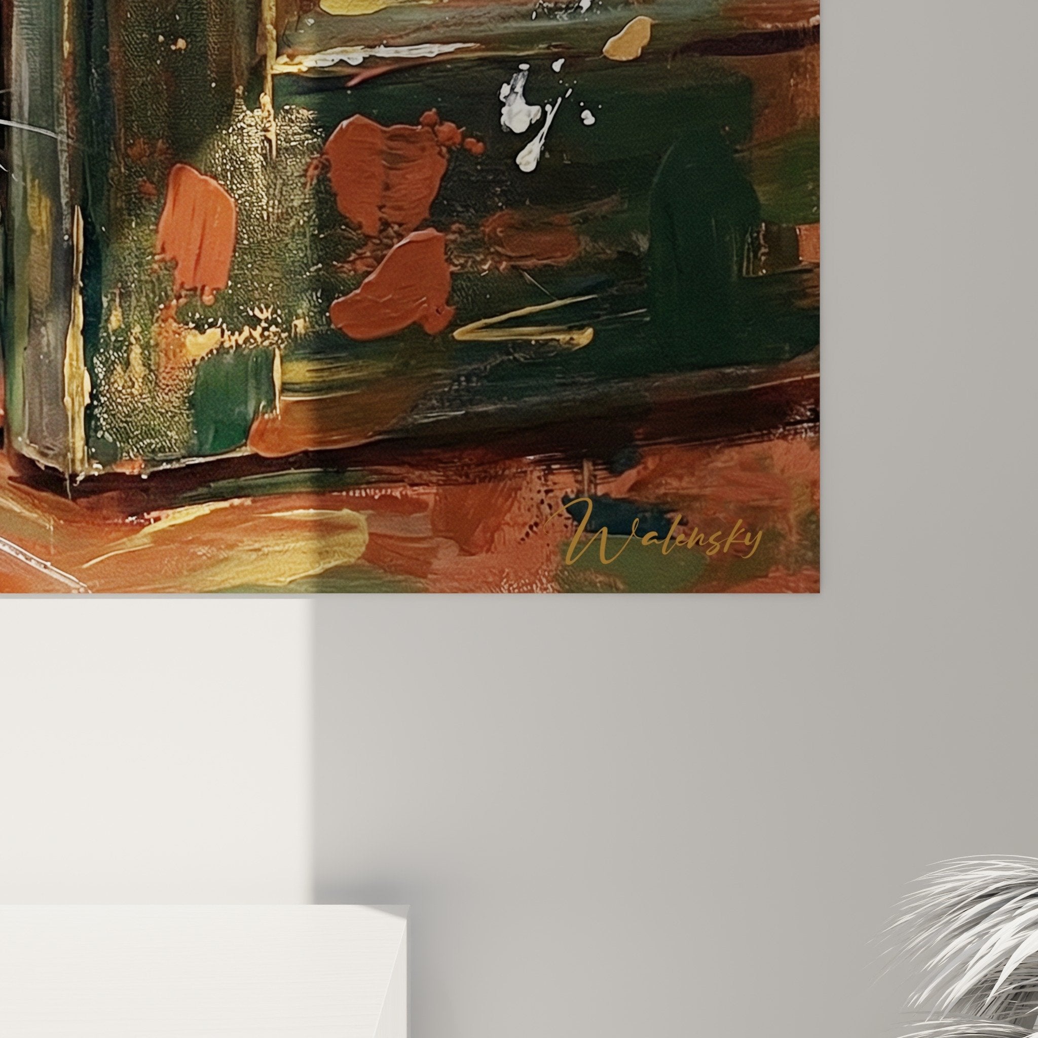 Japanese spaniel painting window colorful splashes wall art contemporary decoration overview