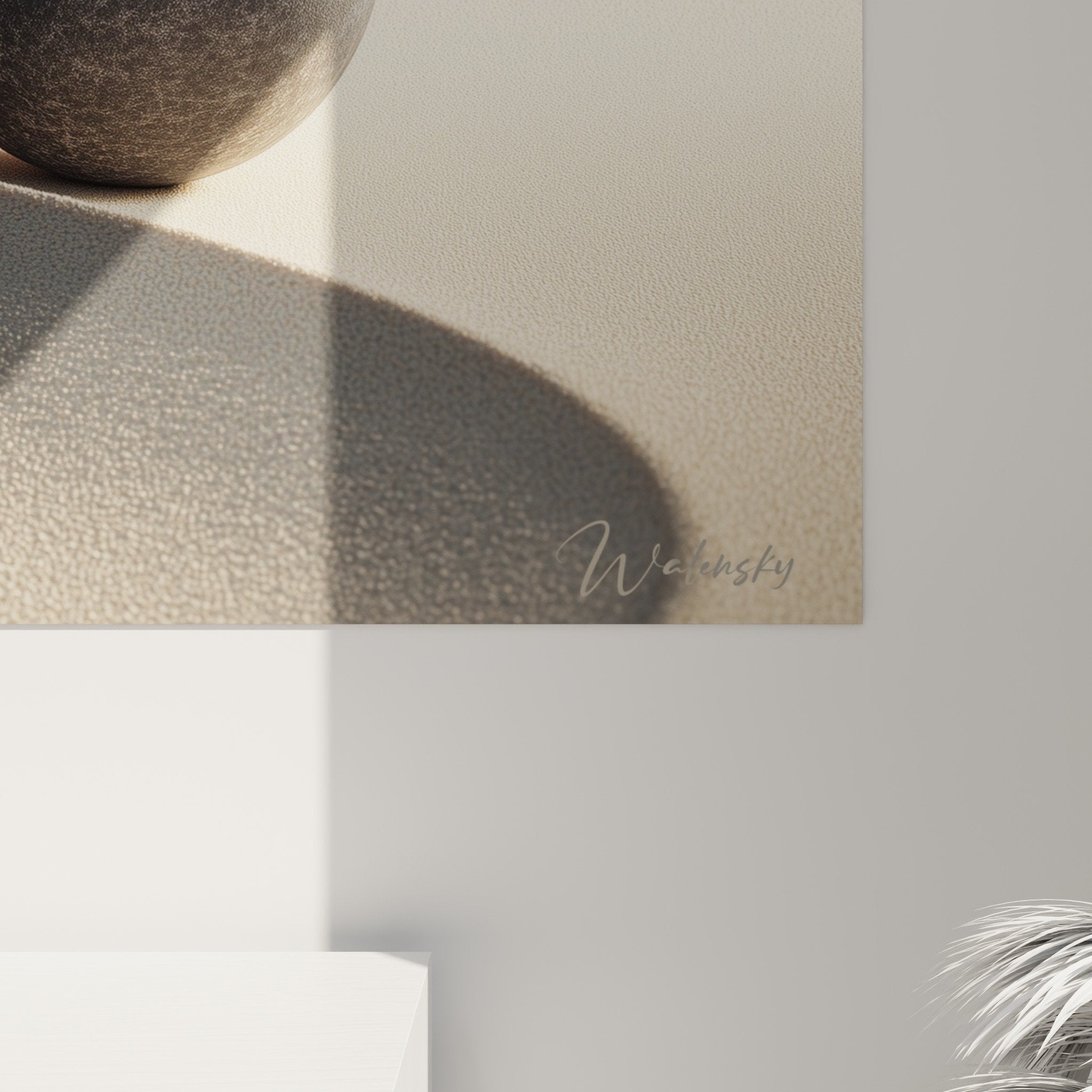 overall view minimalist spheres balance wall art sand tones modern wall decoration