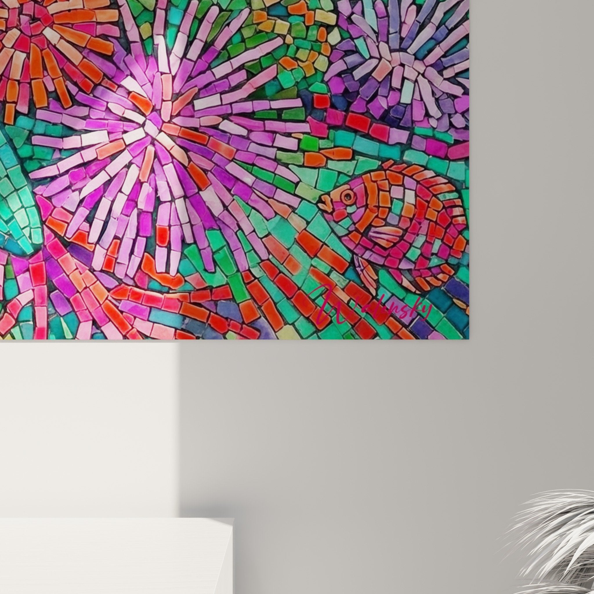 Vue ensemble tableau etoile mer mosaique decoration murale salon moderne art contemporain