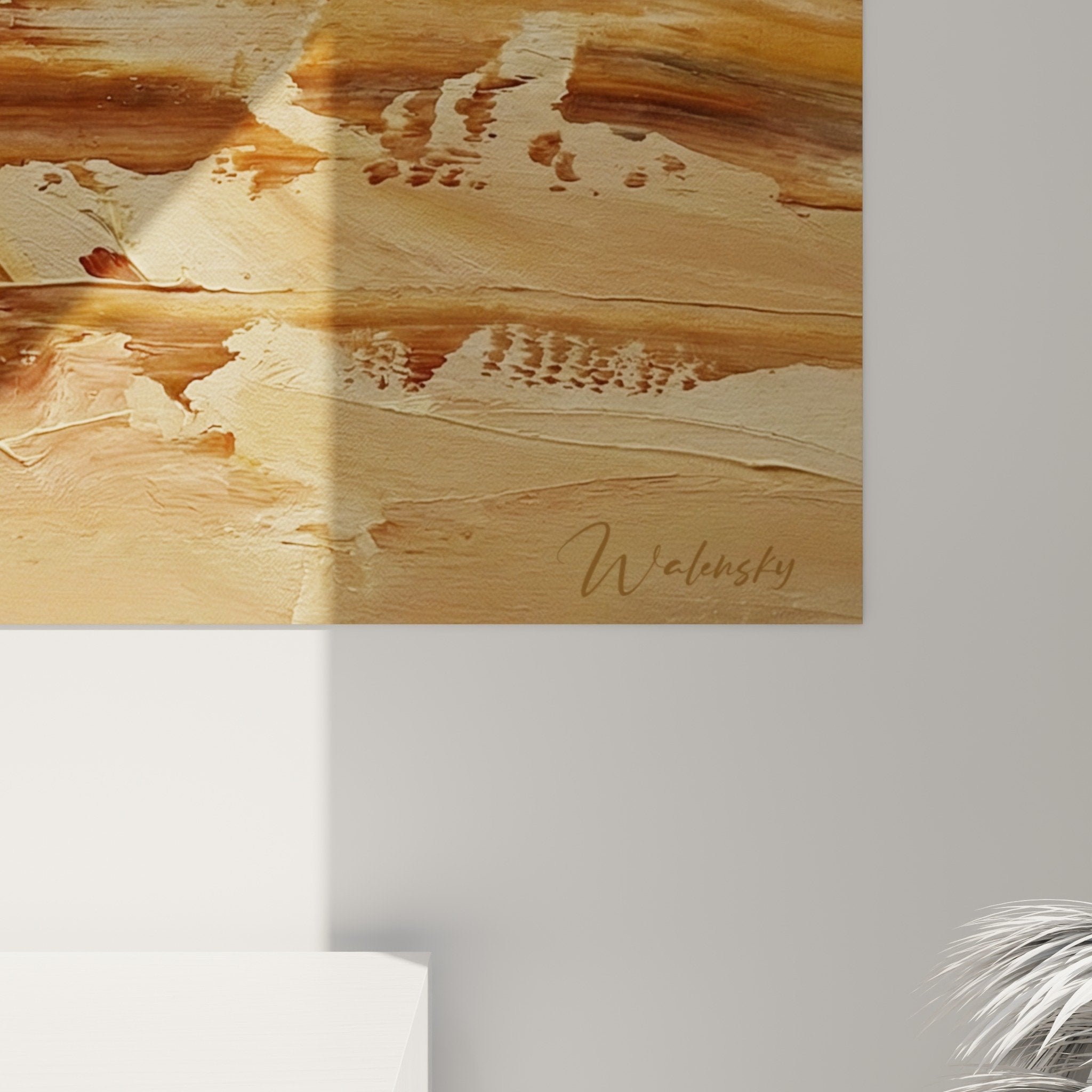 Gesamtansicht Wandbild stilisierte Seestern warme Töne Ocker zeitgenössische Meeresdekor Wandkunst