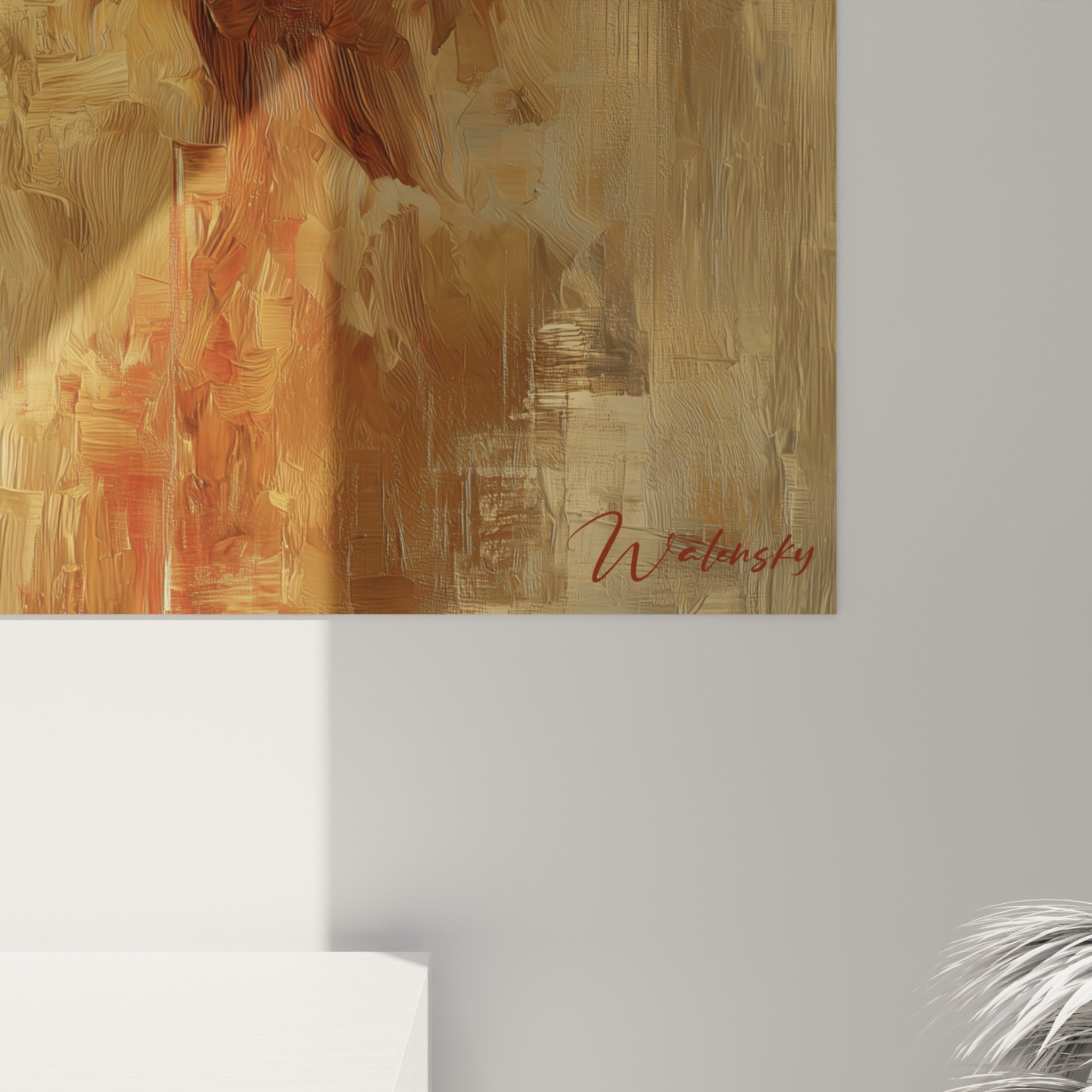 Full view Eurasier portrait golden wall art modern canine art warm interior decor integration