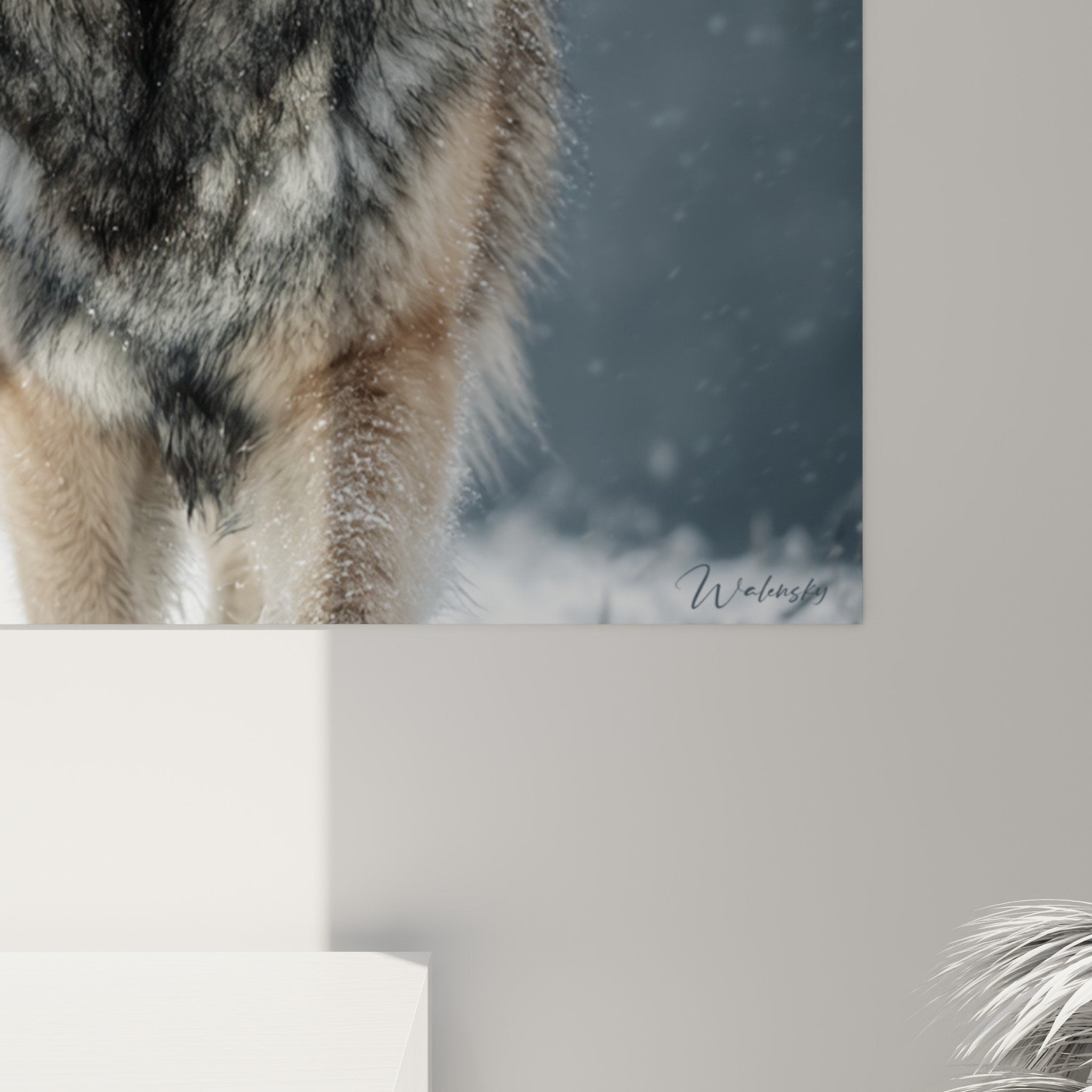 Overall view Eurasier winter painting natural copper gray tones wall art animal portrait