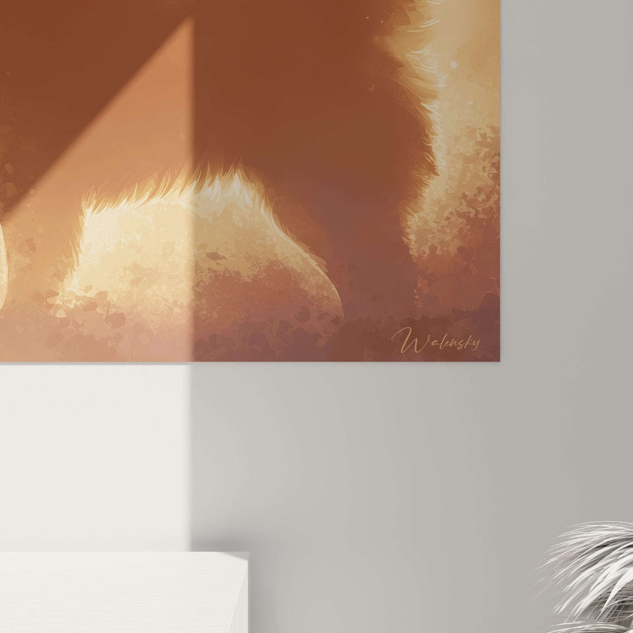 Vue ensemble tableau eurasier silhouette doree decoration interieur moderne art mural lumineux