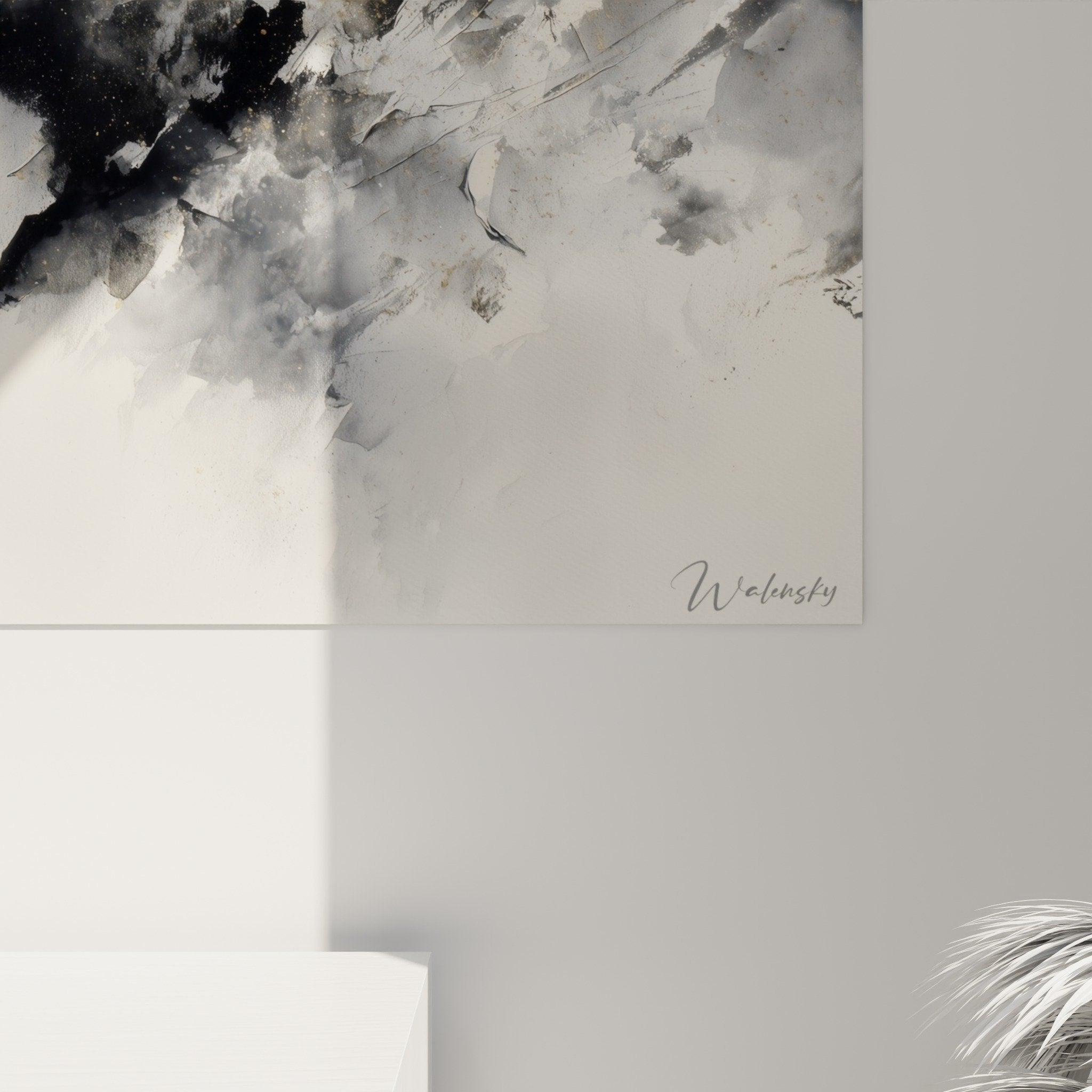 Abstract explosion painting gray black overall view wall decoration feng shui metal