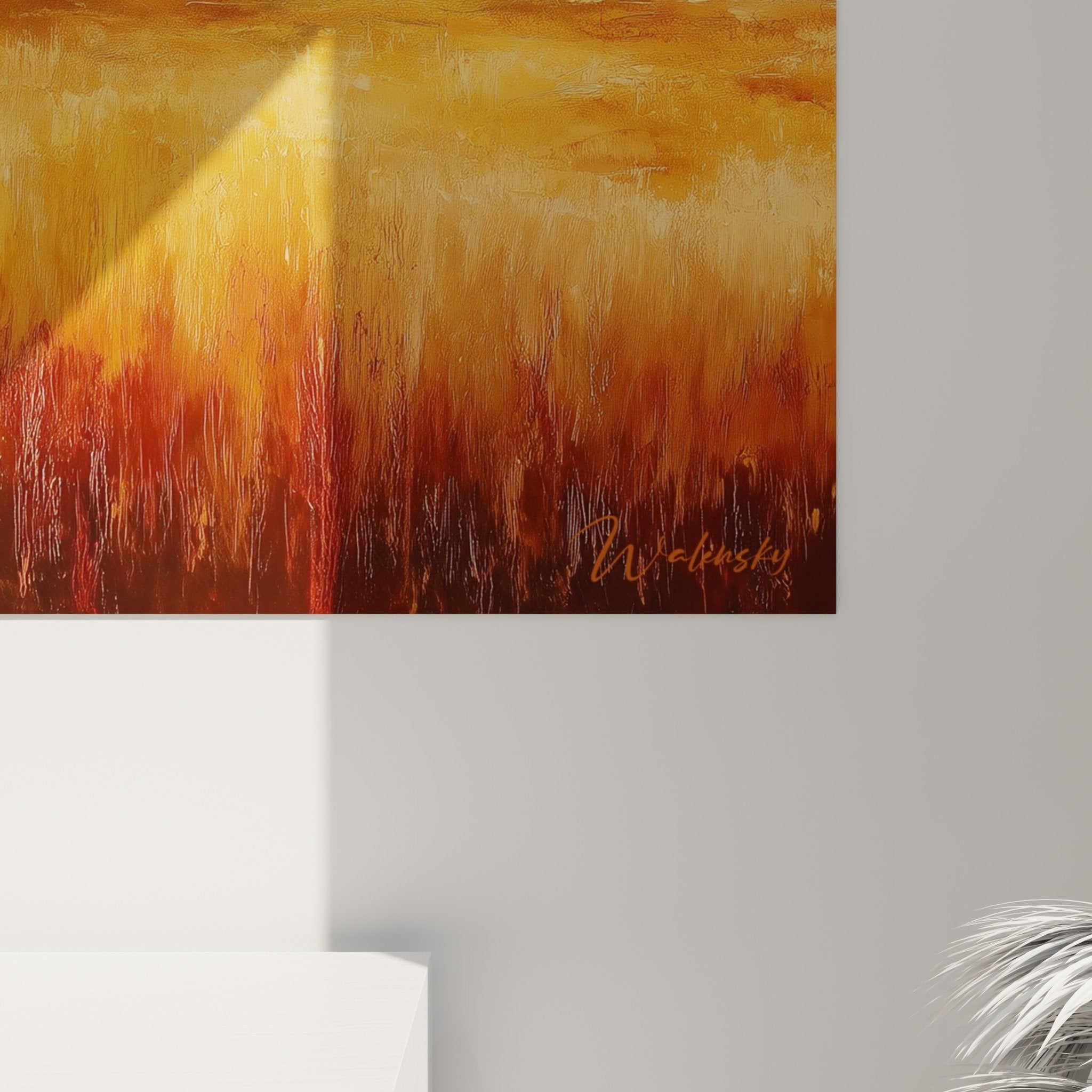 Tableau Feng shui Centre Terre - Paysage doré montagneux