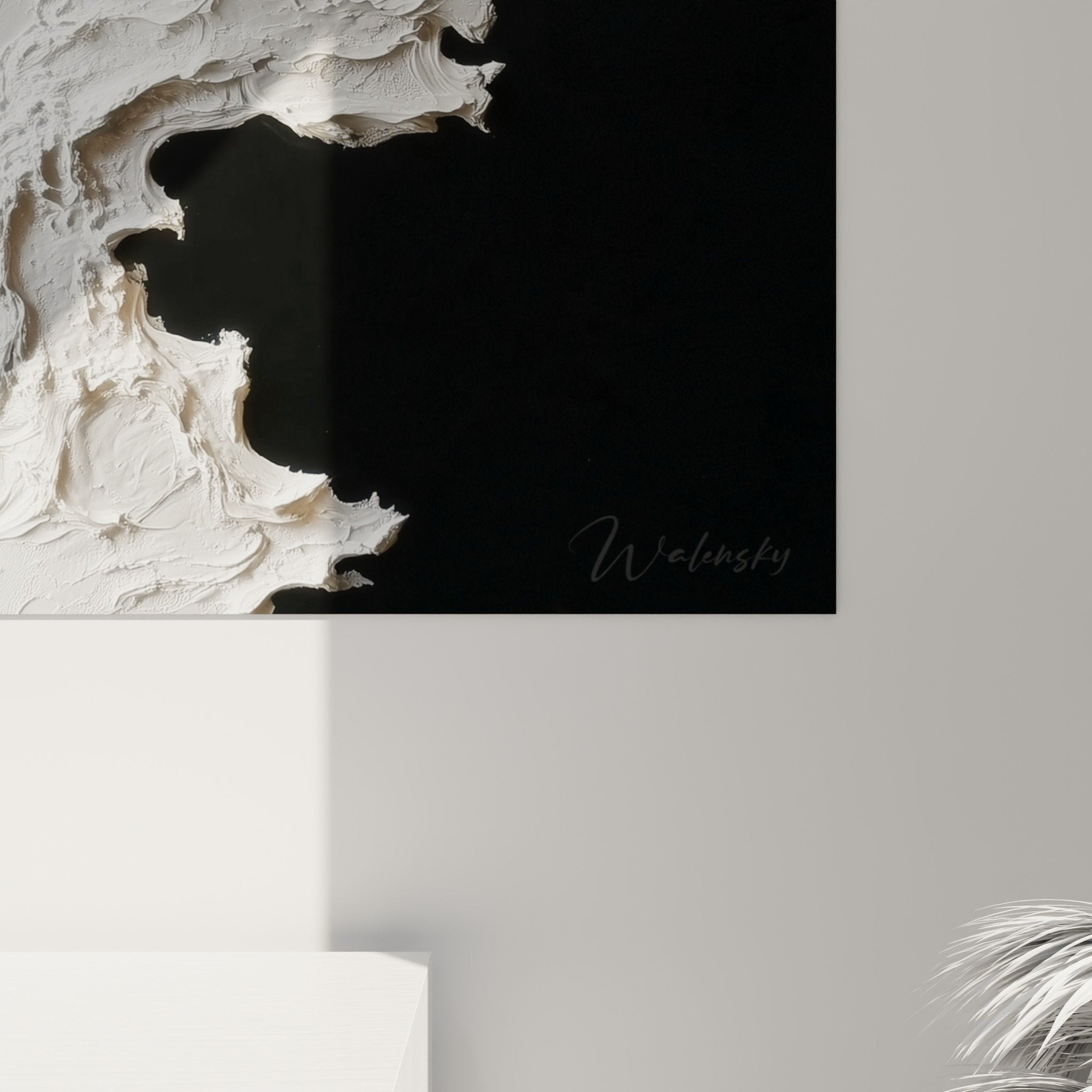 Abstract monochrome relief feng shui metal painting full view wall decoration
