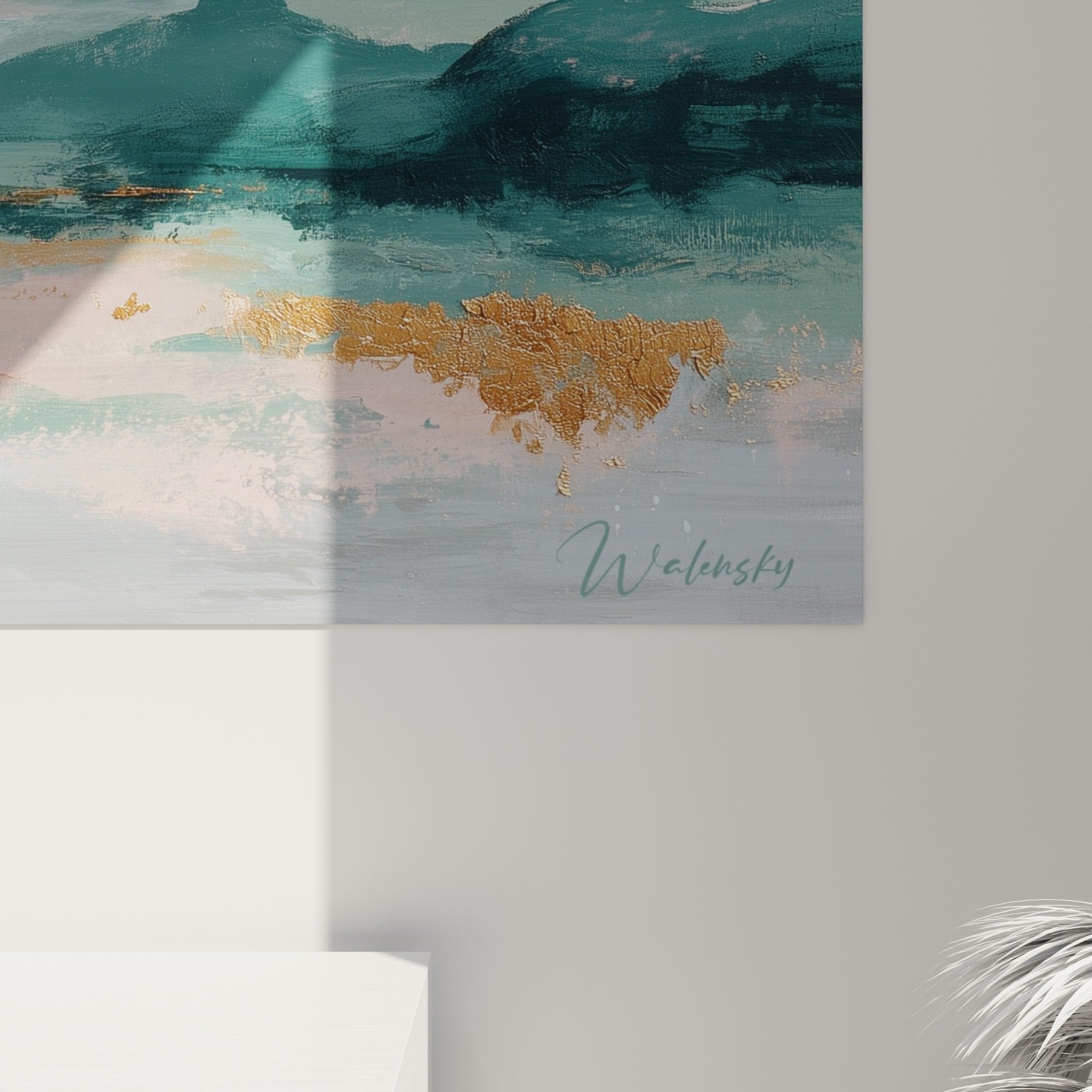 Southeast feng shui wood landscape wall art pink gold mountain view zen interior decoration