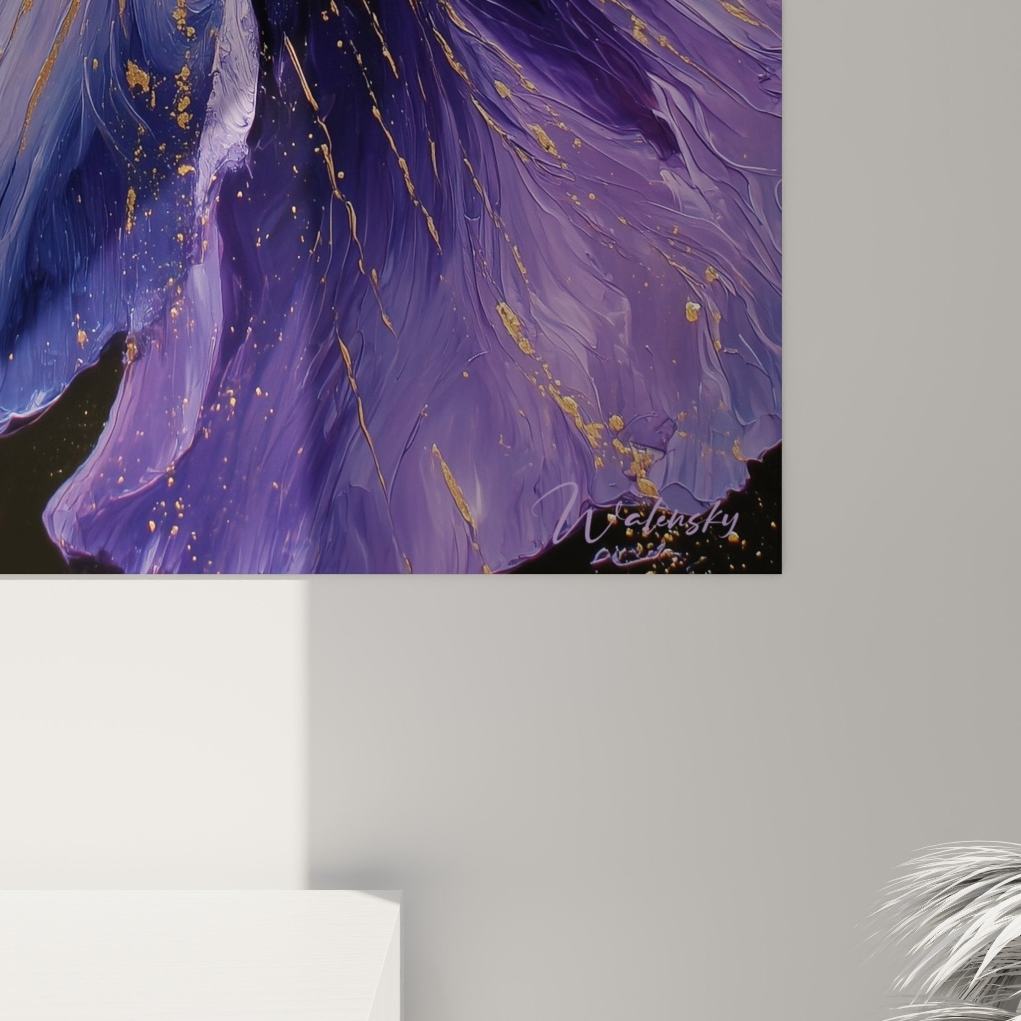 Perspective view purple flower painting golden explosion wall decoration feng shui southeast wood