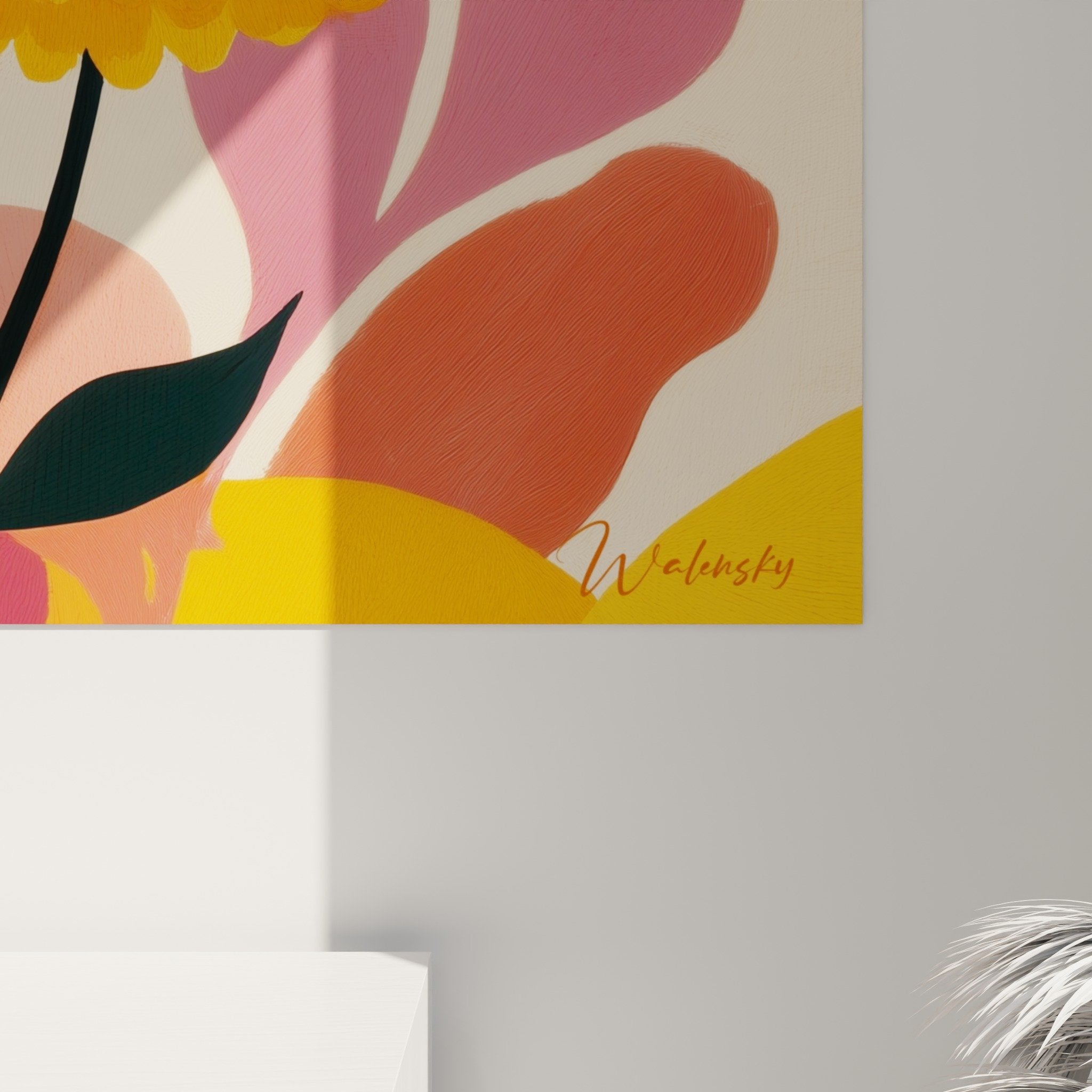 Vue ensemble tableau fleurs oranges beige rose decoration murale feng shui sud ouest terre ambiance chaleureuse
