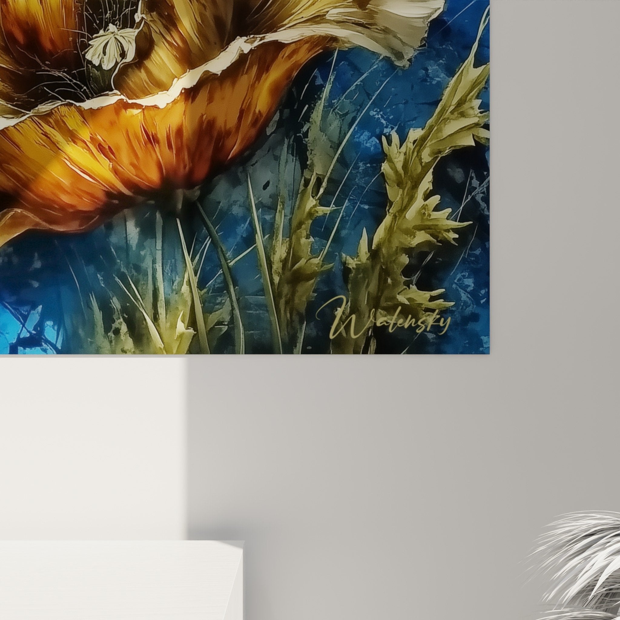 Full view colorful poppy floral painting contemporary style for interior decoration