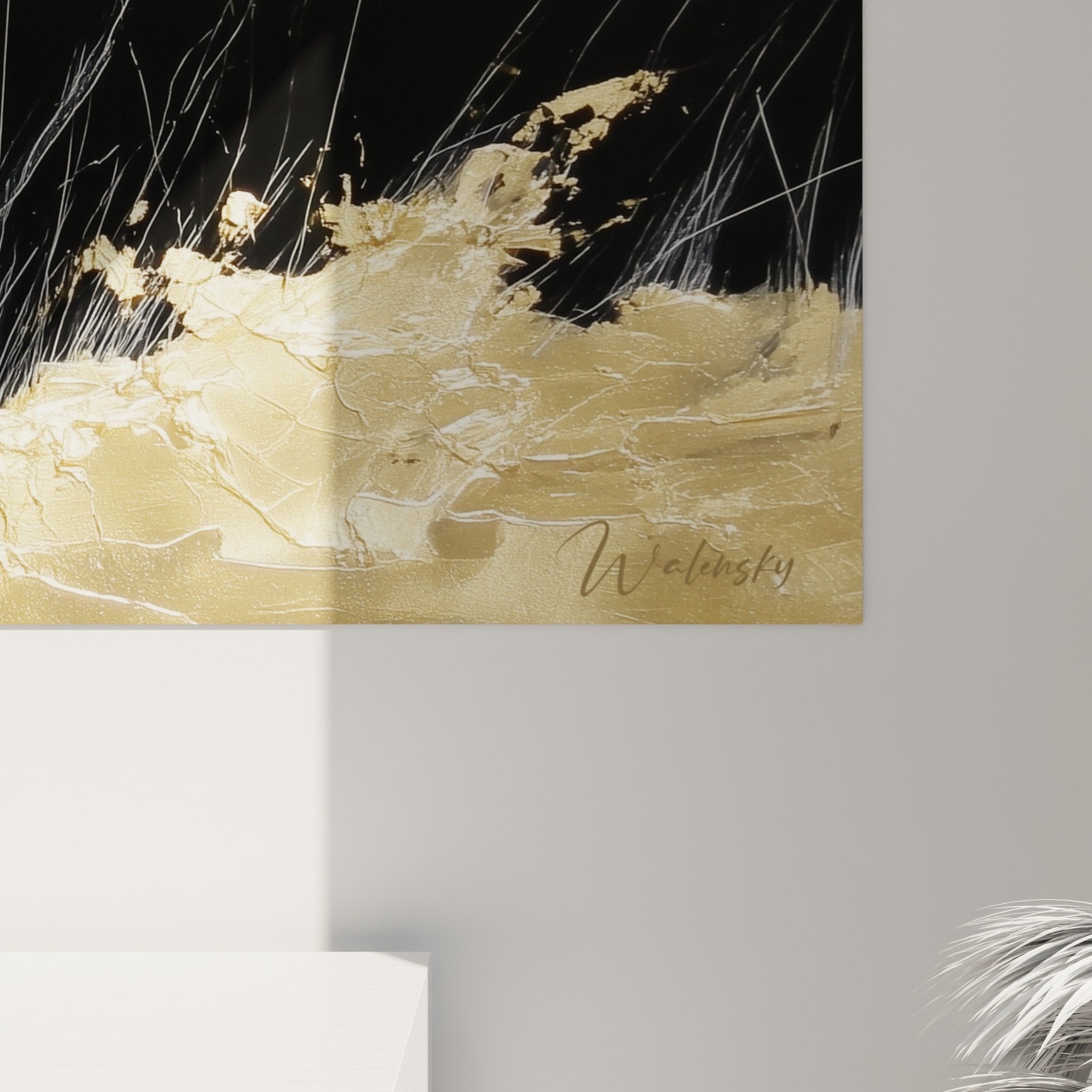 Overall view red poppy floral painting black background sophisticated modern wall decoration