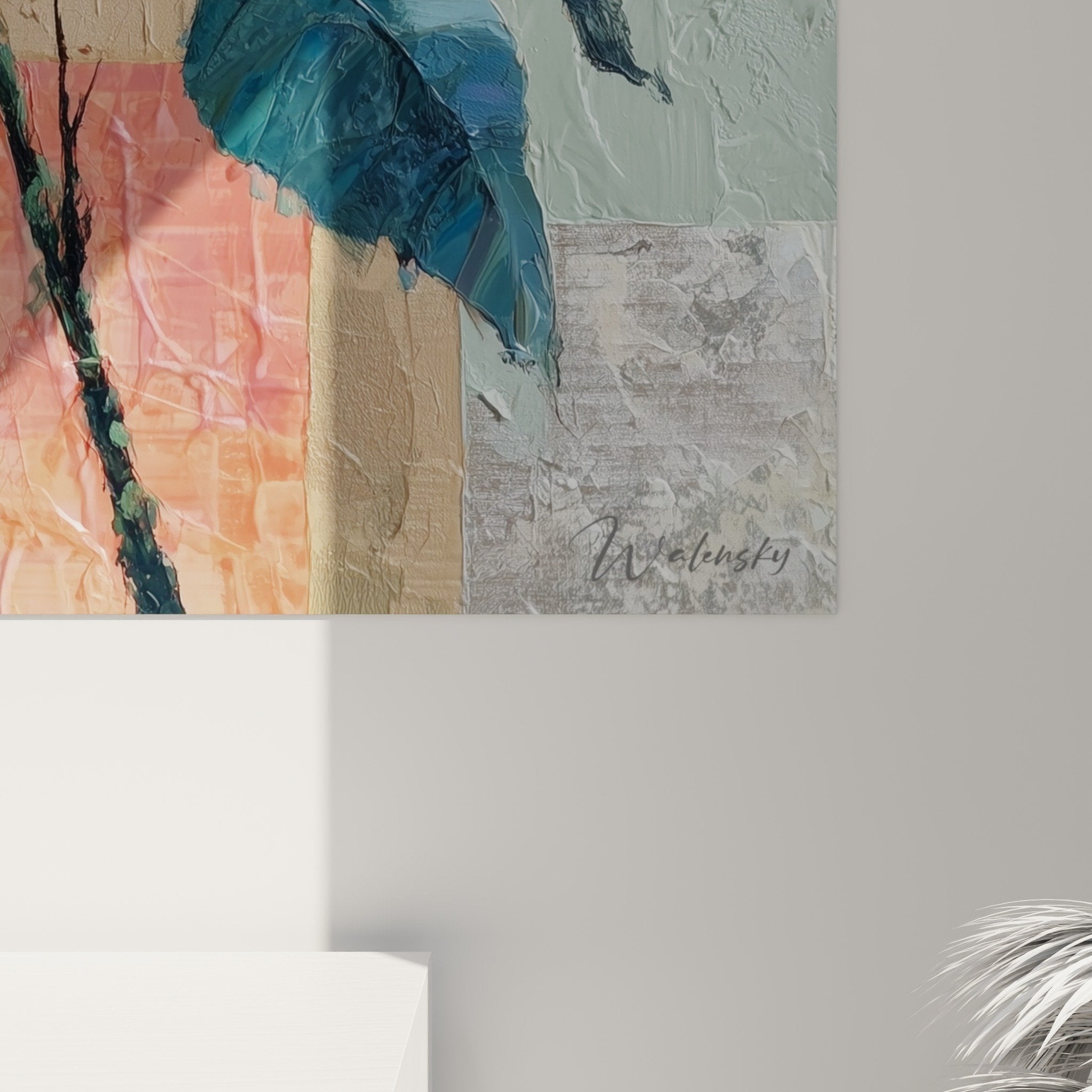 Vue ensemble tableau rose tons pastel fond mosaique geometrique feng shui sud ouest terre