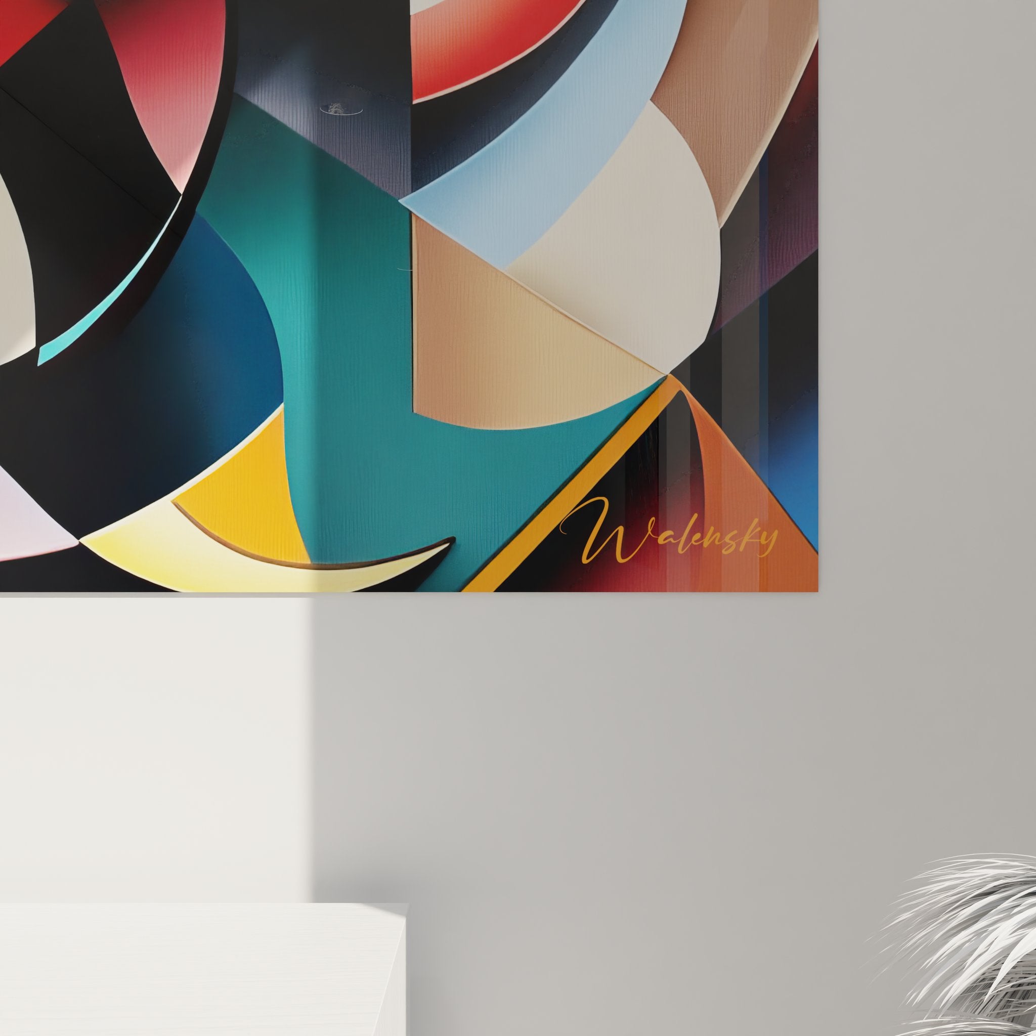 Vue ensemble tableau mural formes courbes colorées décoration géométrique abstraite