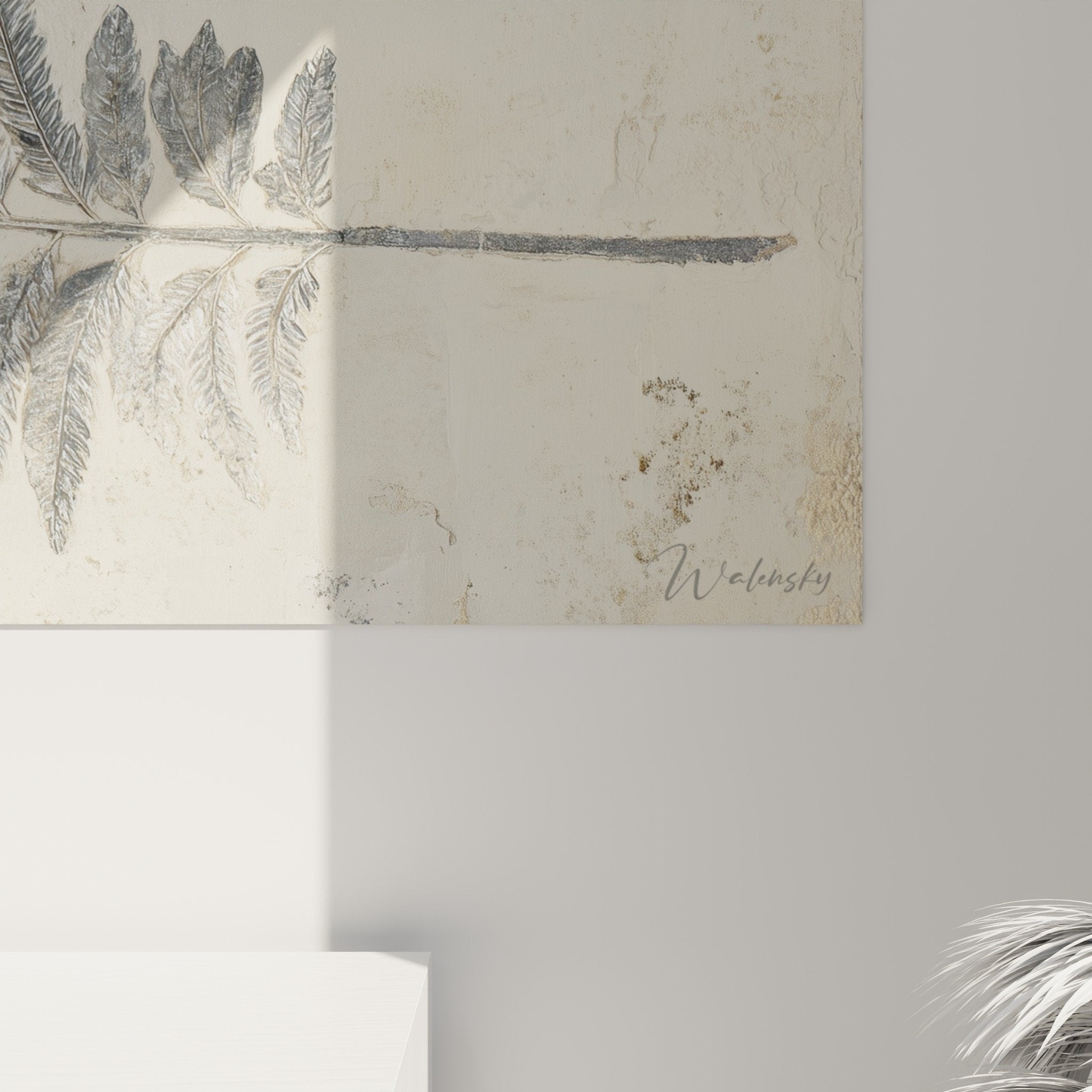 Perspective view fern painting grey beige wall art naturalistic Feng shui West style