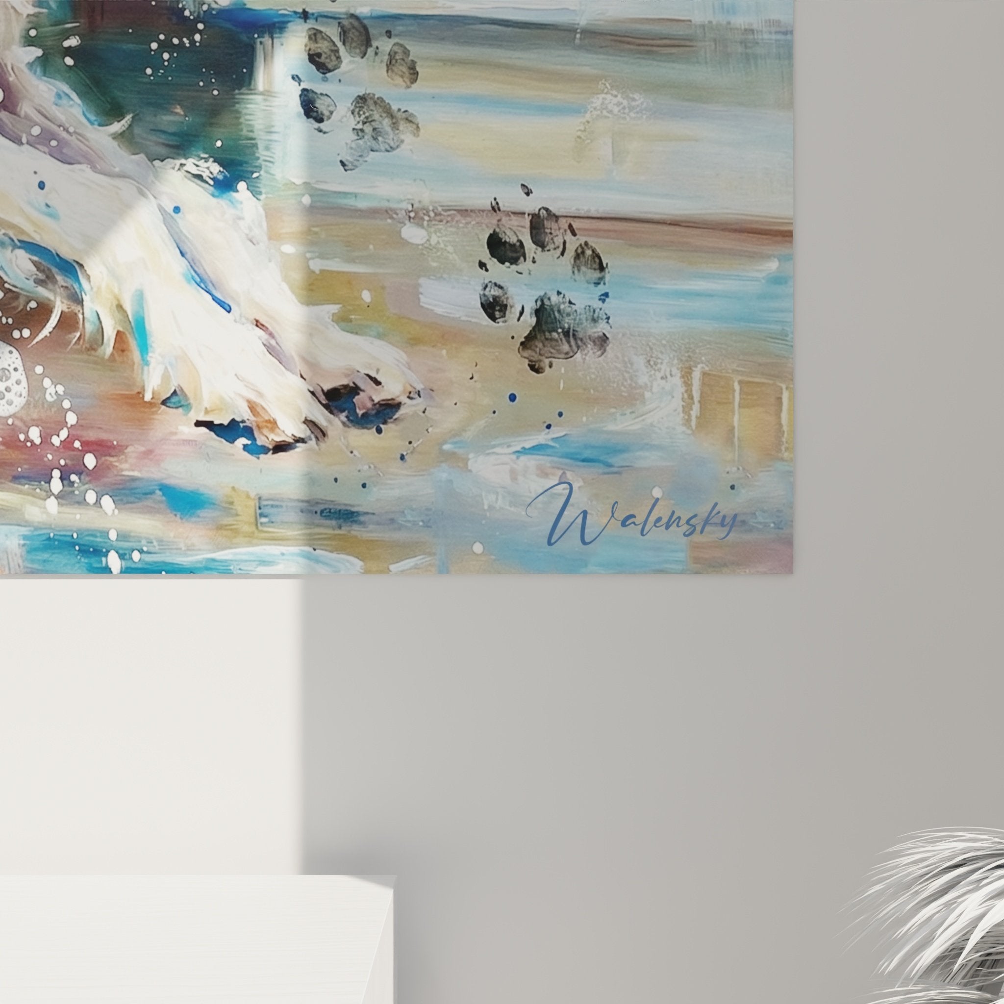 Vue ensemble tableau fox terrier explosion bleue décoration murale contemporaine