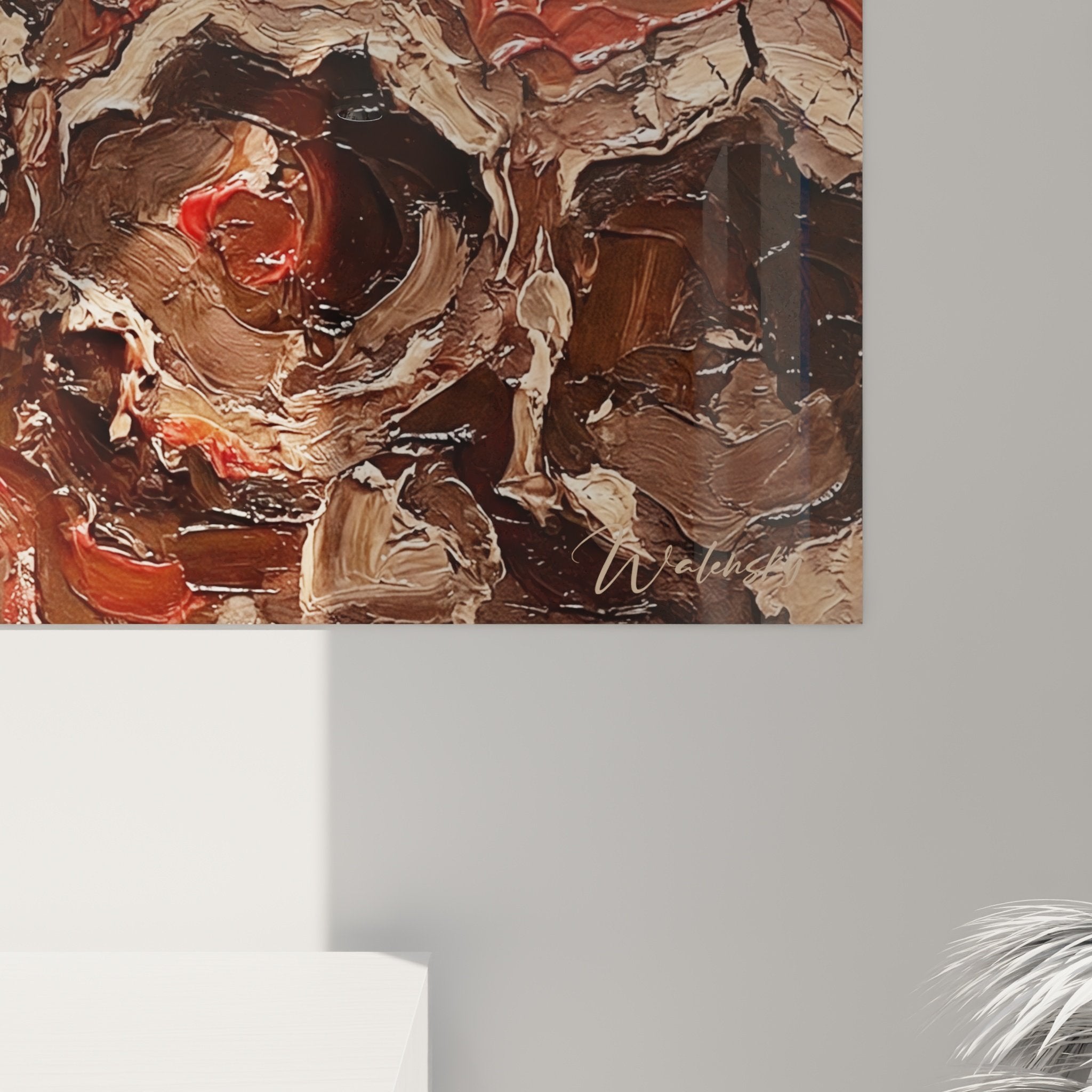 Vue ensemble tableau Fox Terrier pétales rouges composition artistique palette brune décoration murale moderne